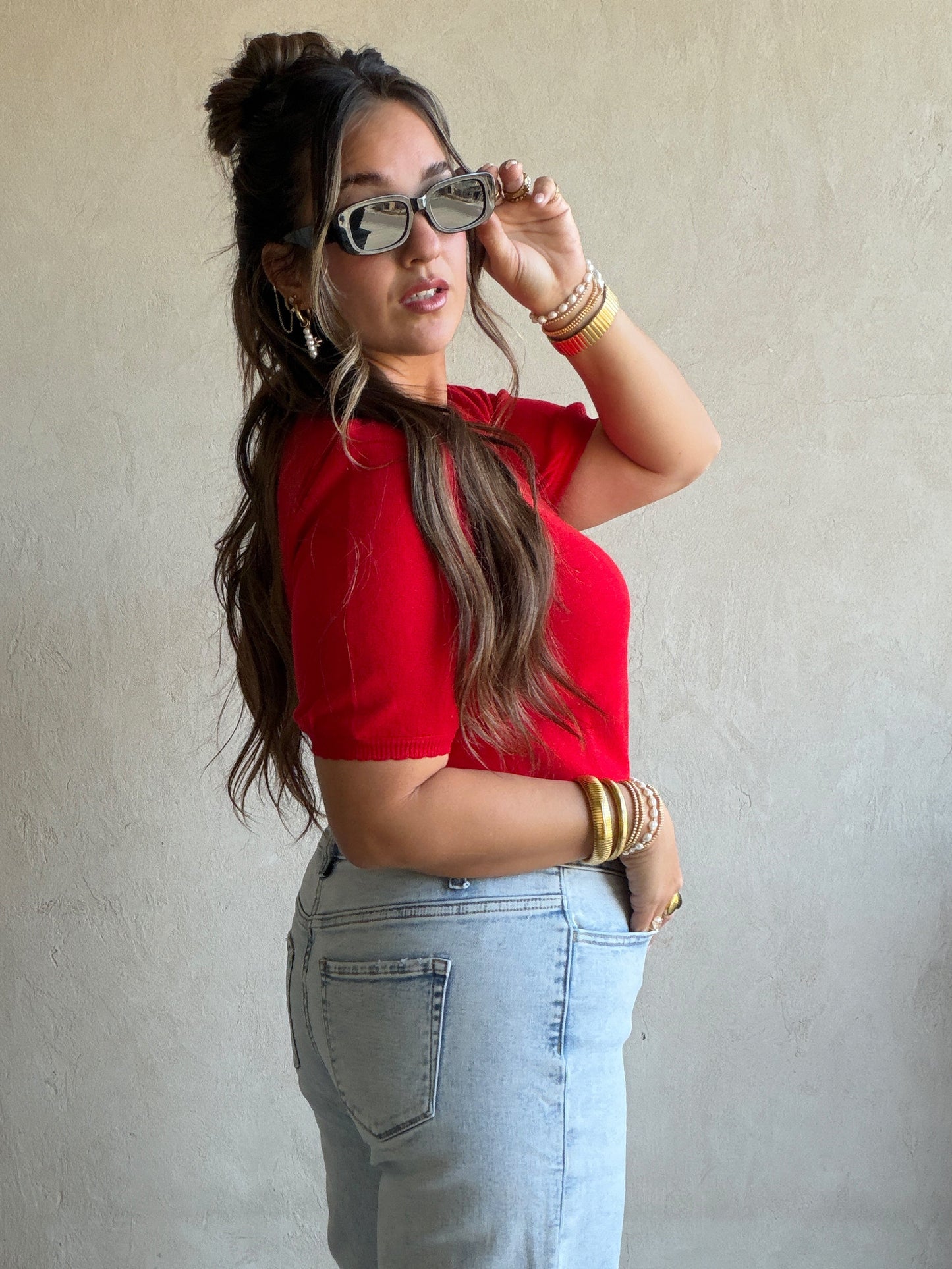 Emmie Button Down Sweater in Red