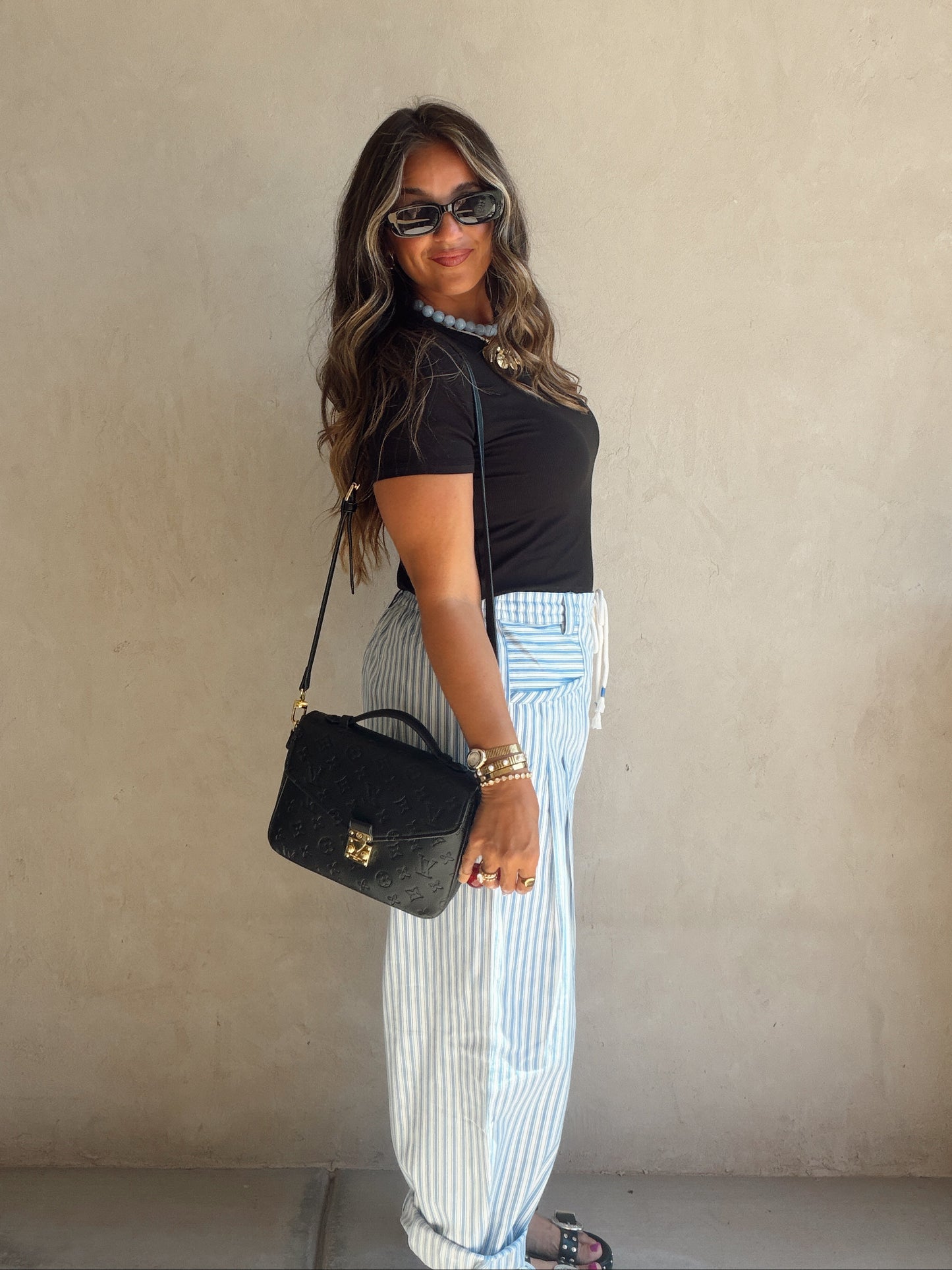 Jess Pants in Baby Blue & White