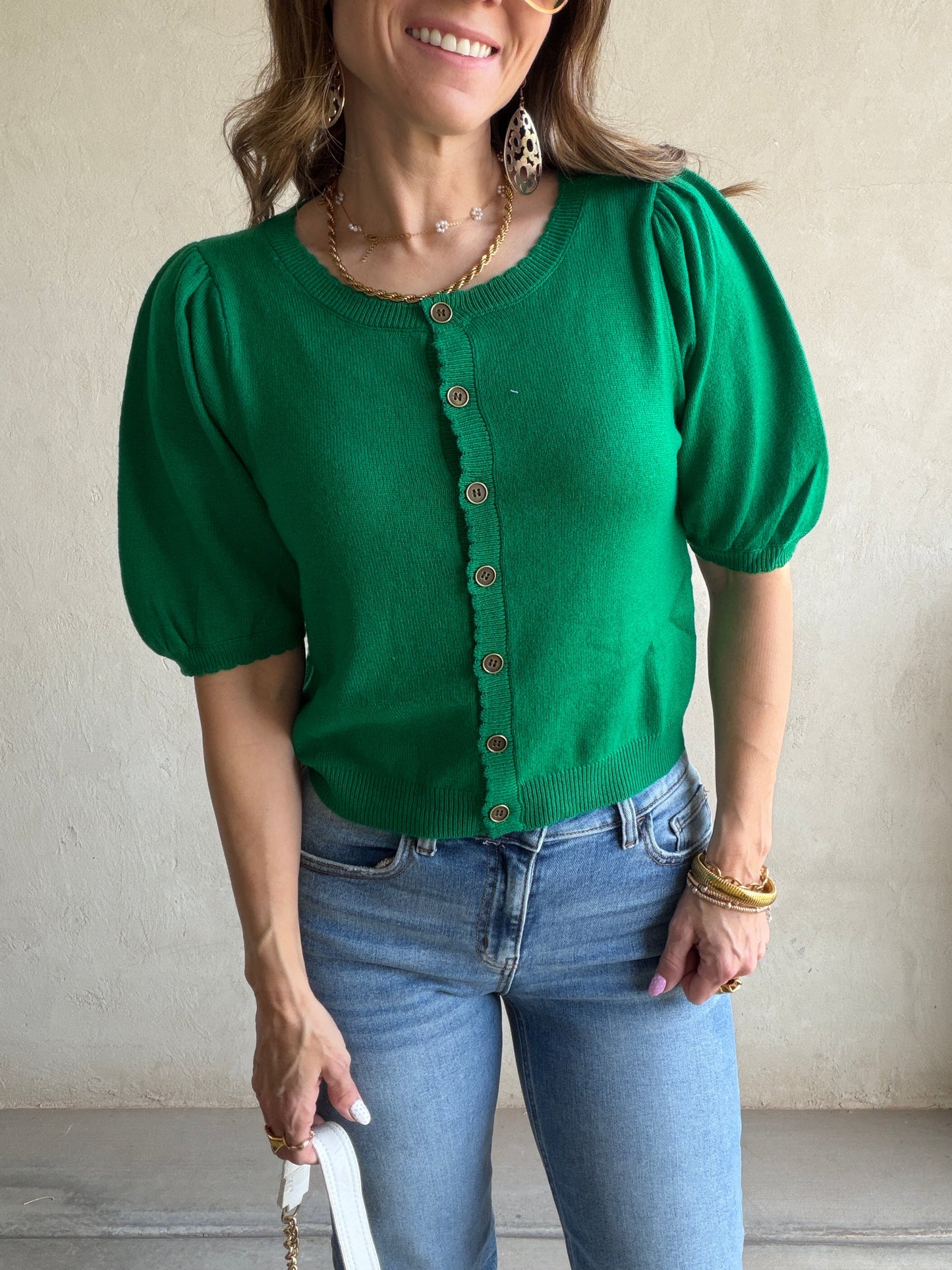 Emmie Button Down Sweater in Green