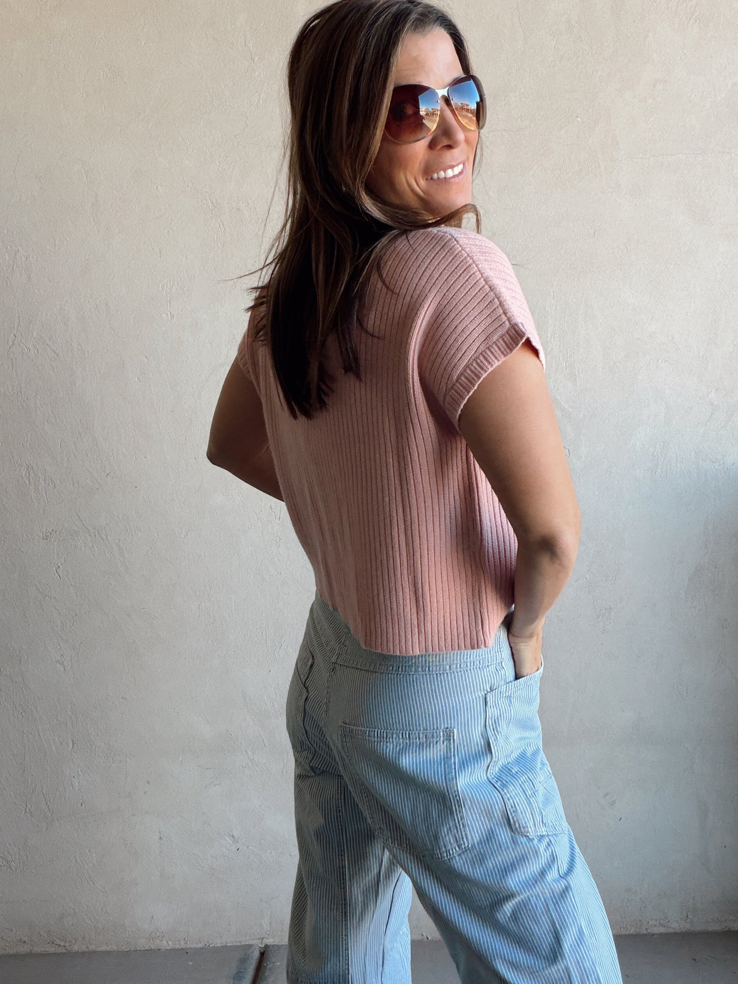 Rachelle Ribbed Top in Pink