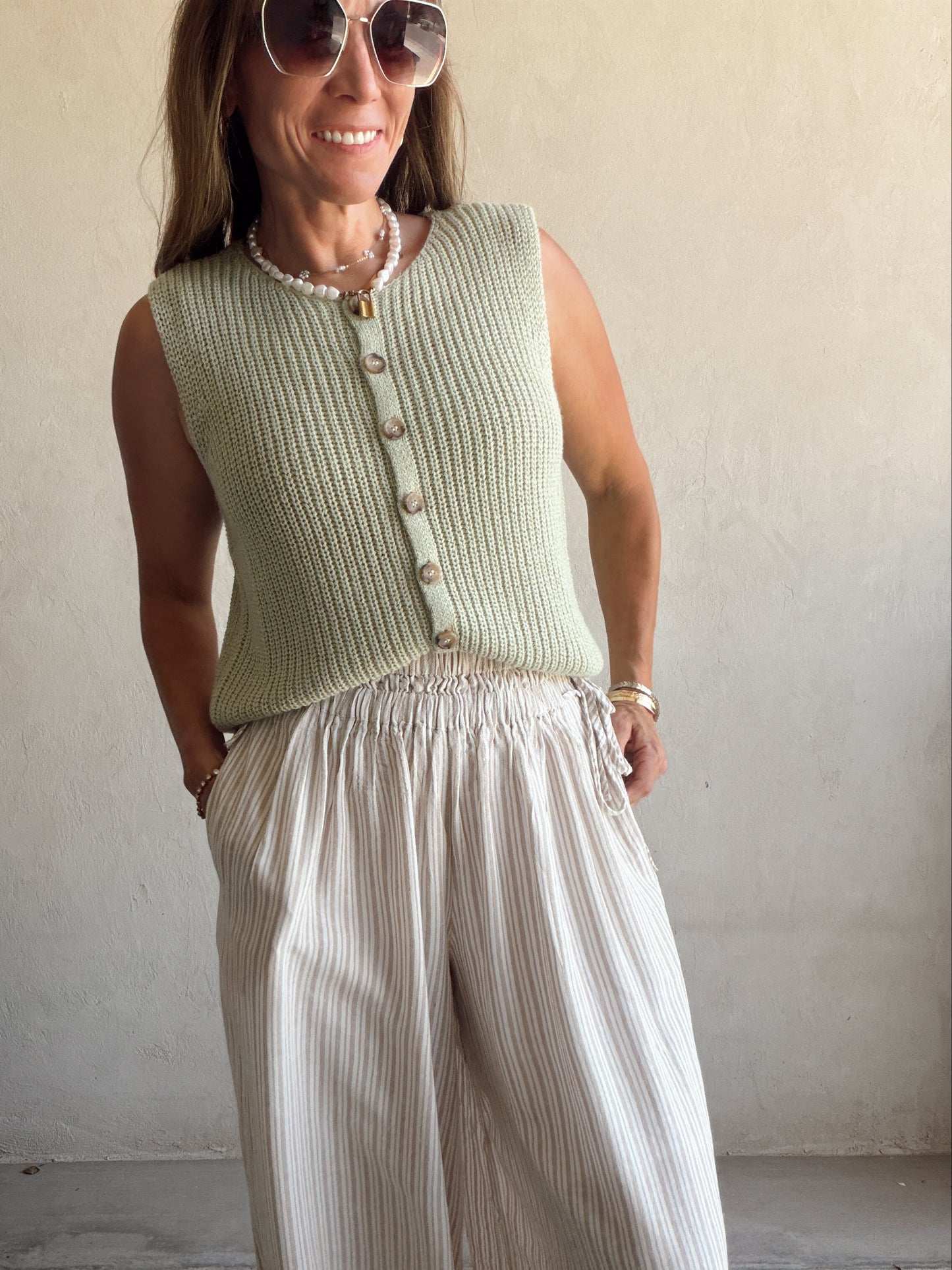 Sherry Striped Parachute Pants in Mocha & Ivory