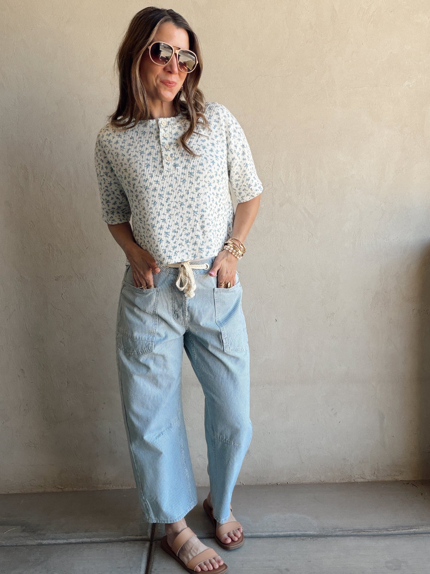 Luca Top in Ivory & Blue Floral