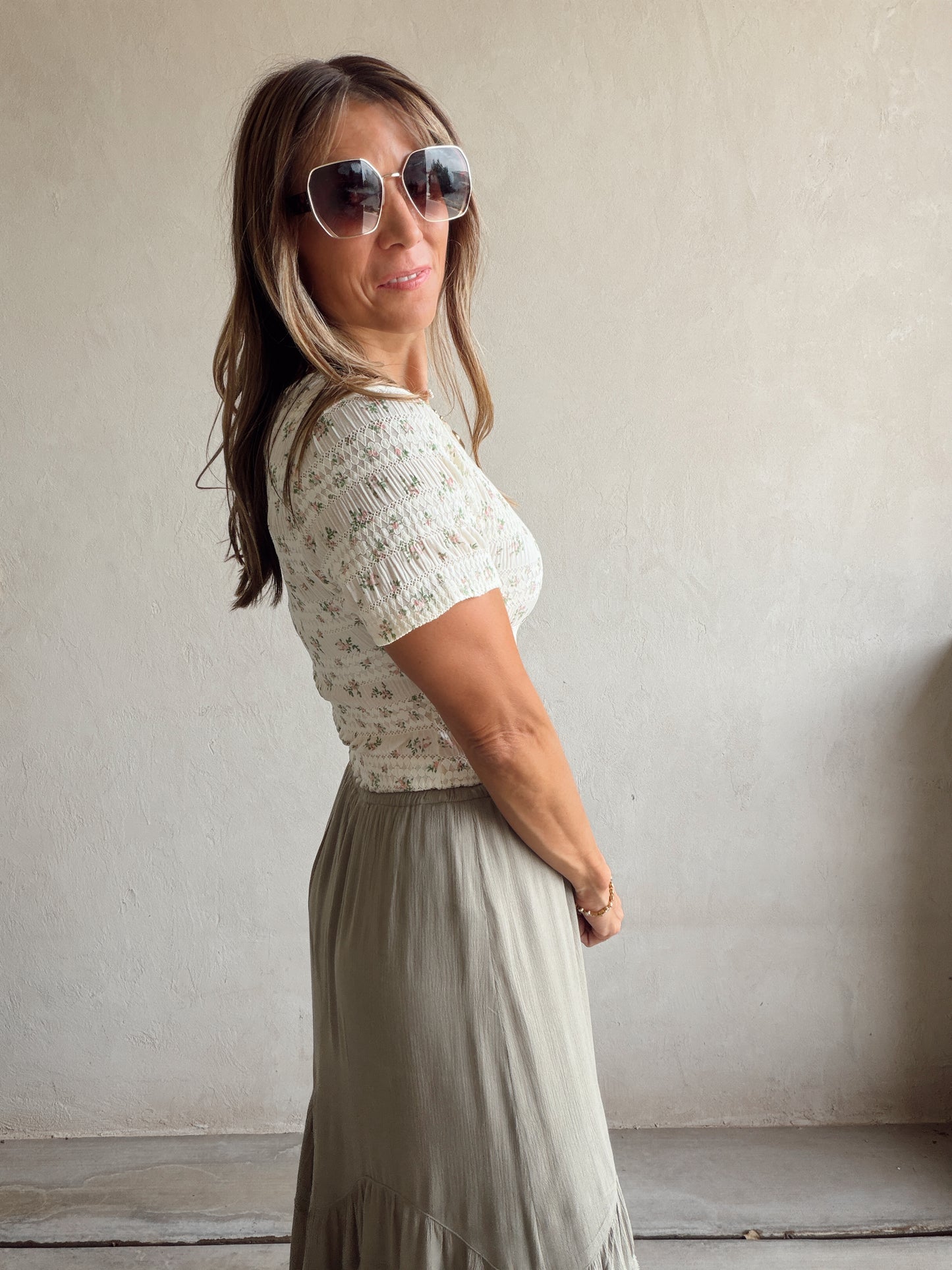 Paisley Boho Skirt in Olive