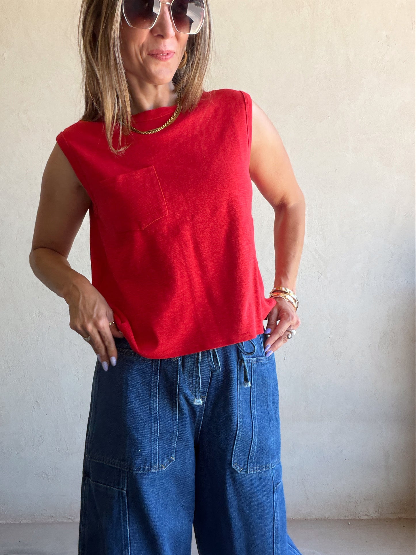 Wren Sleeveless Tank in Red