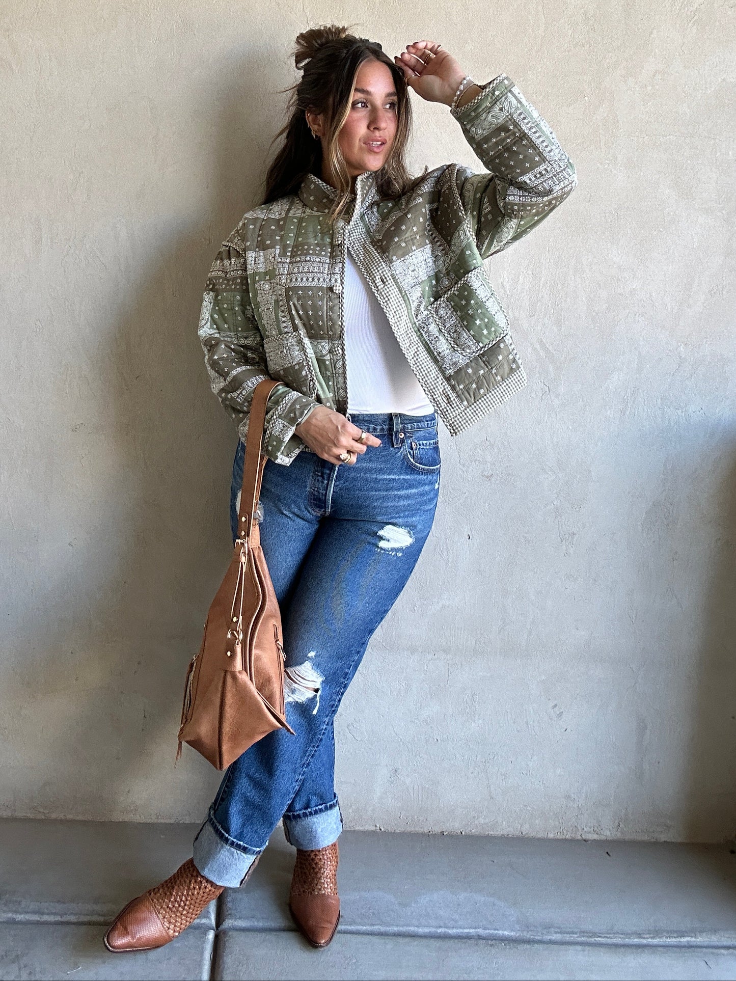 Brylee Quilted Bandana Jacket in Green