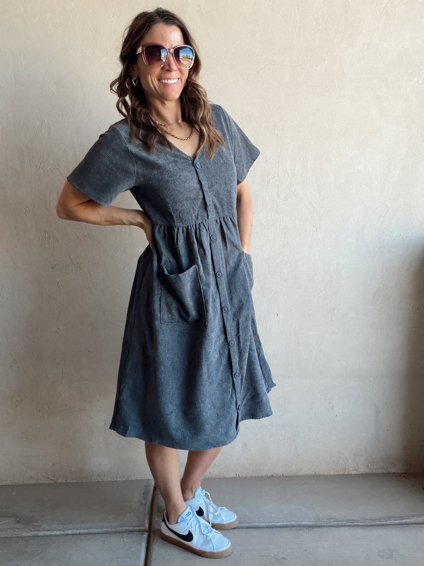 McKayla Corduroy Dress in Slate