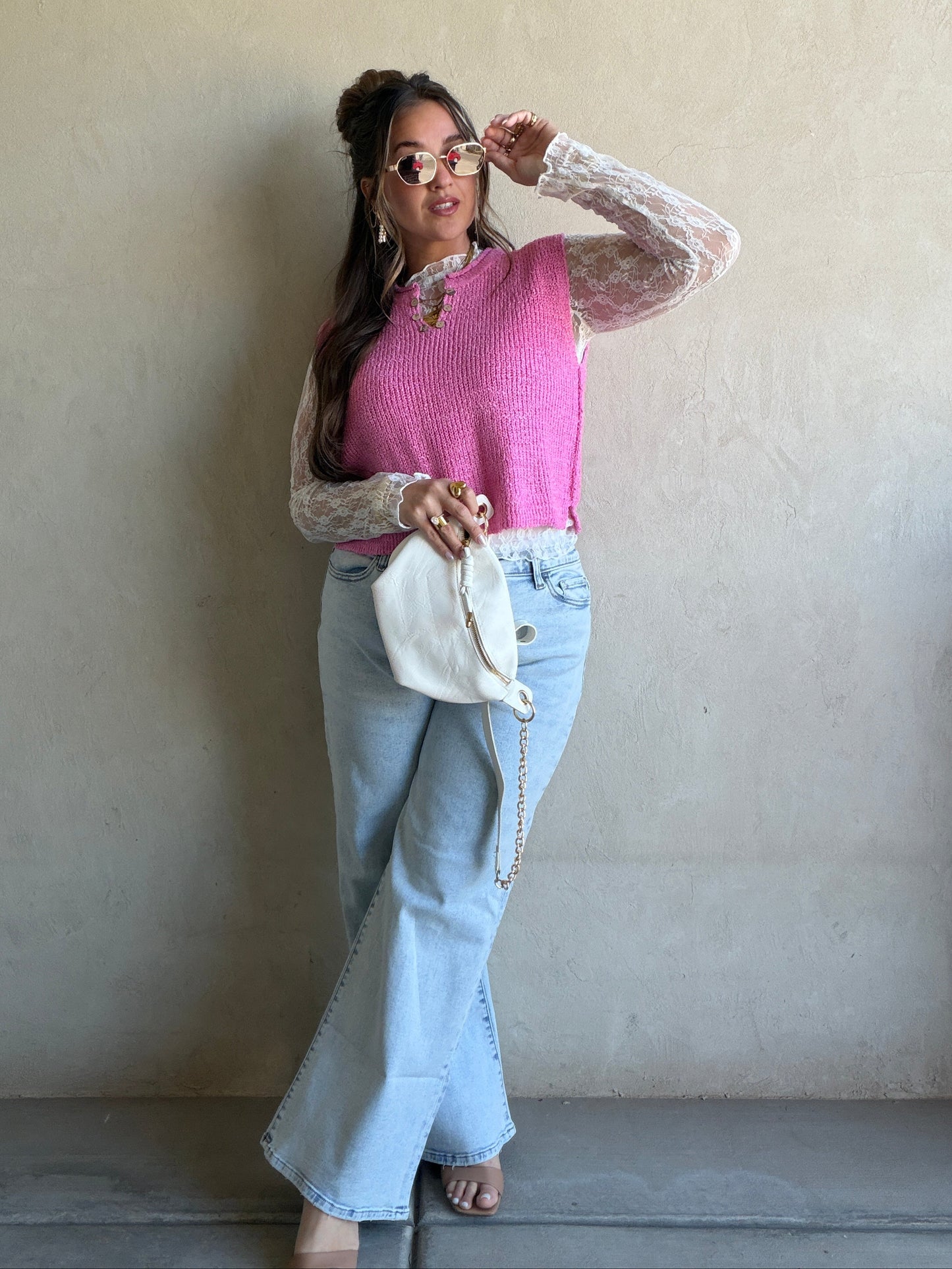 Candace V-Neck Top in Pink