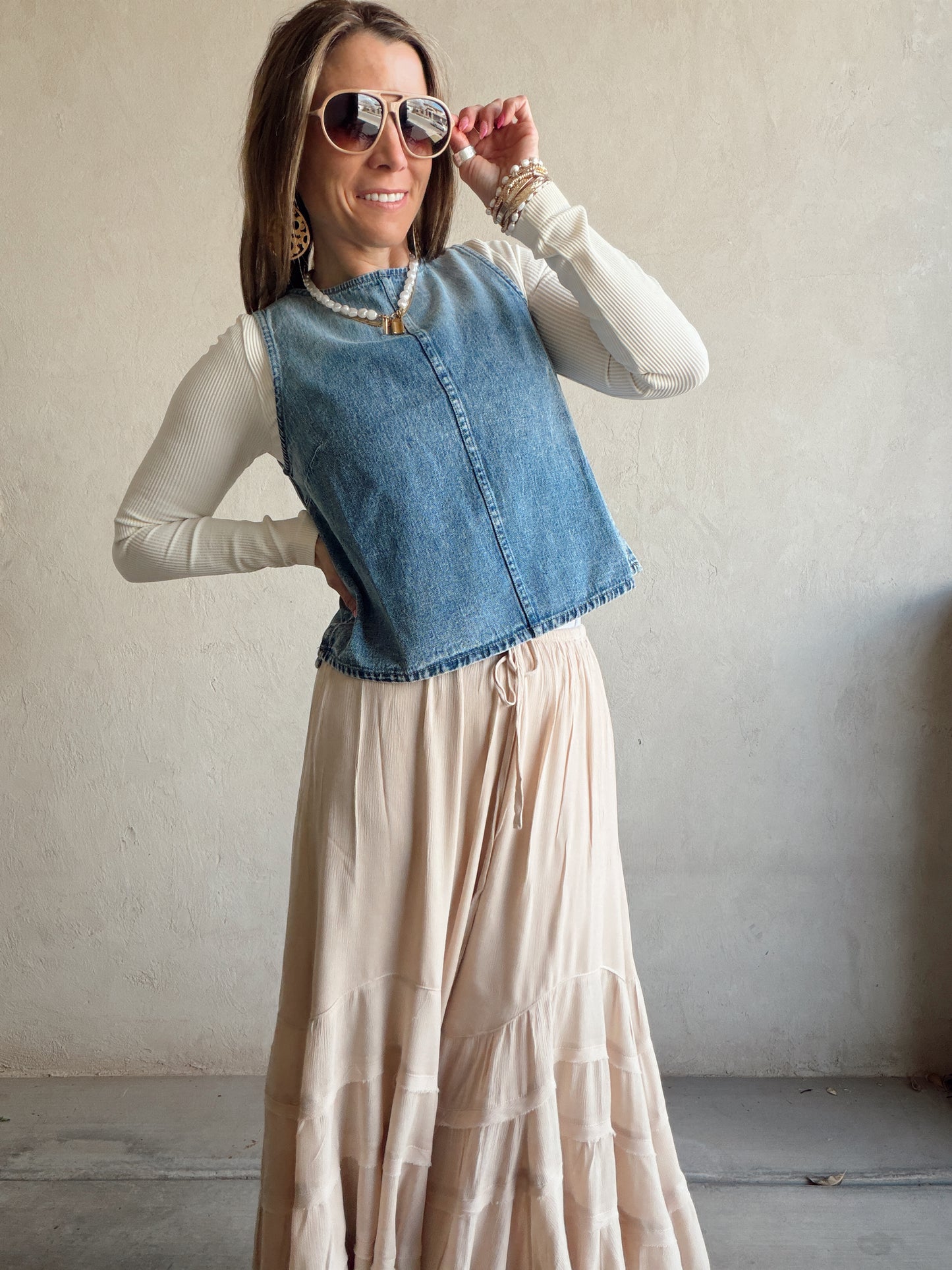 Paisley Boho Skirt in Light Beige