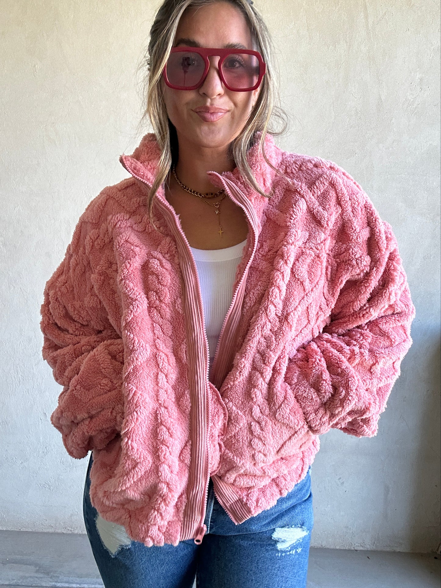 Quinn Sherpa Jacket in Pink