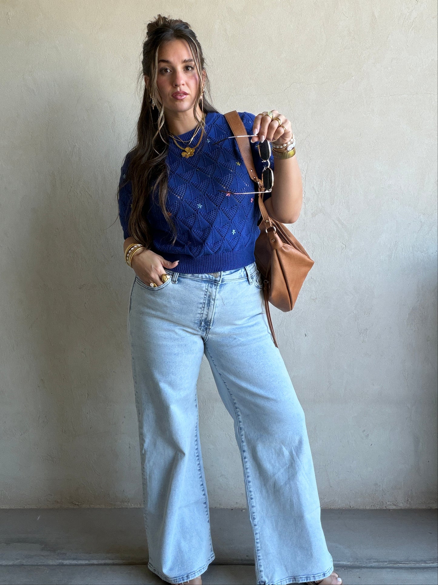 Kenzley Pointelle Sweater in Royal Blue