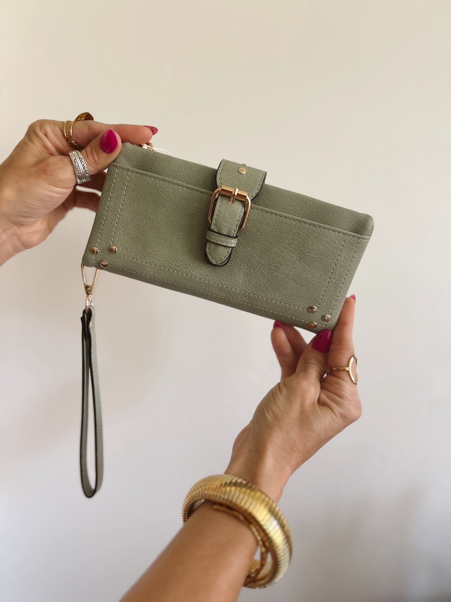 Aria Studded Wallet in Dusty Sage