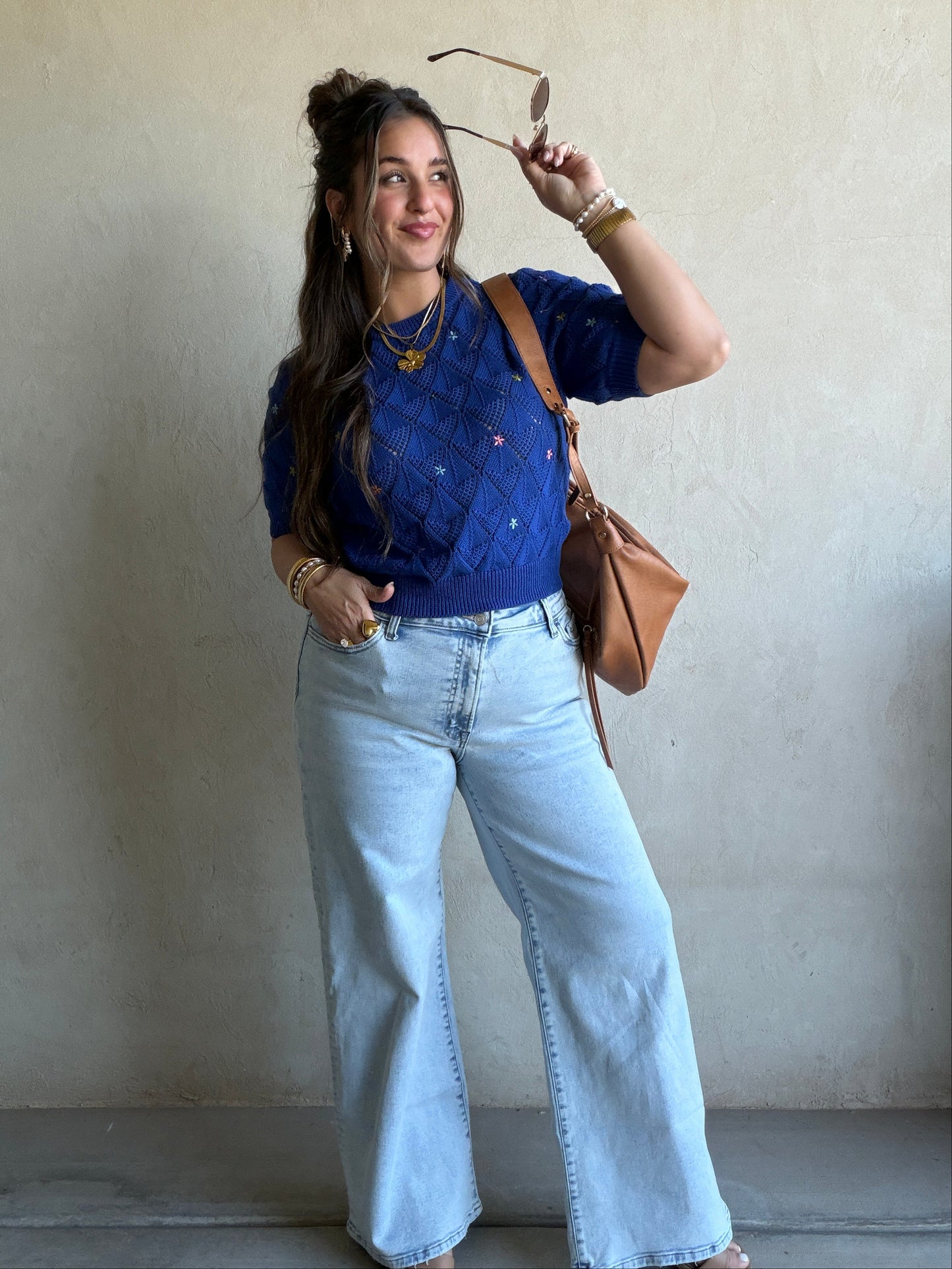 Kenzley Pointelle Sweater in Royal Blue