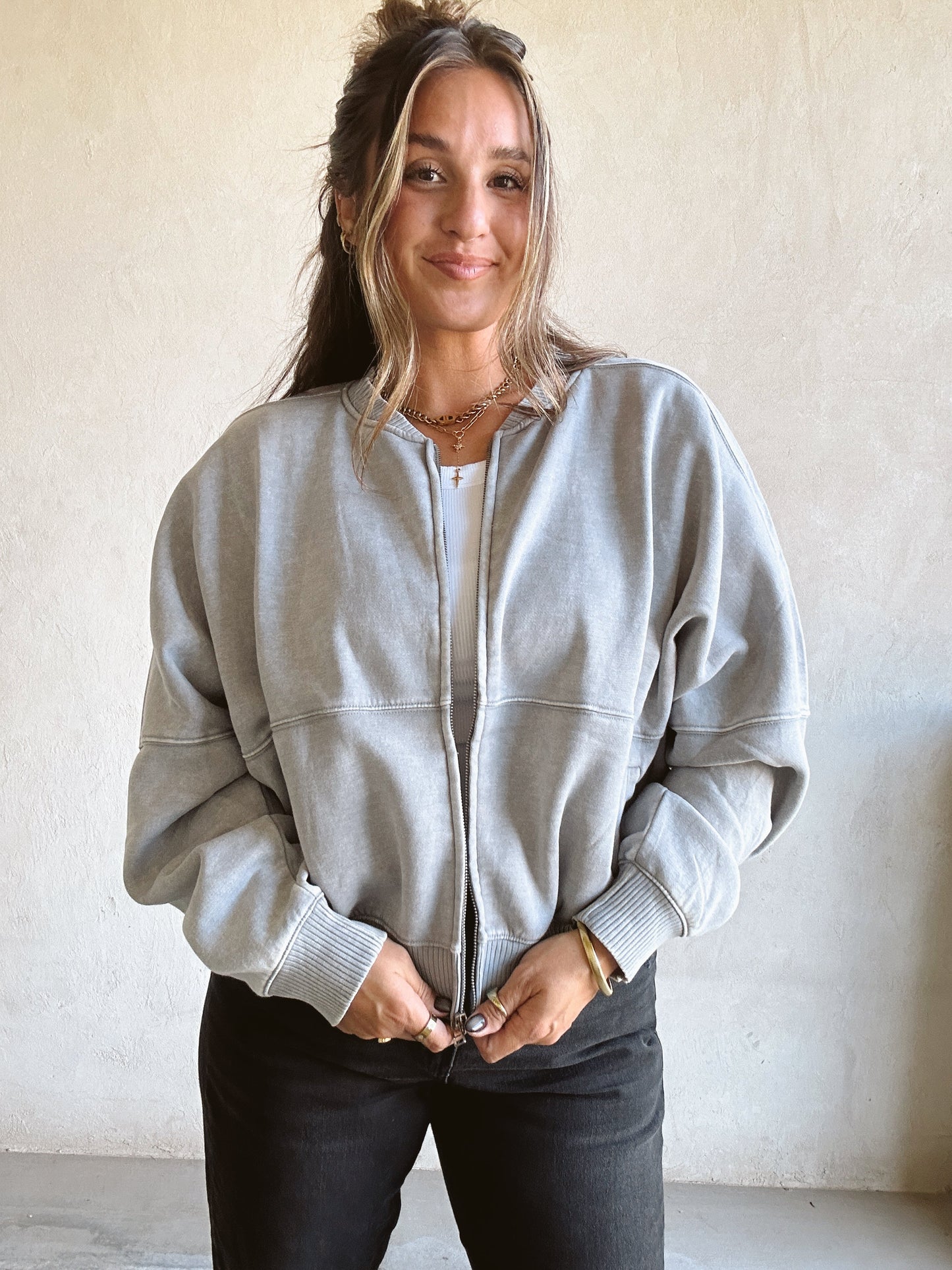 Kayla Bomber Jacket in Sleet