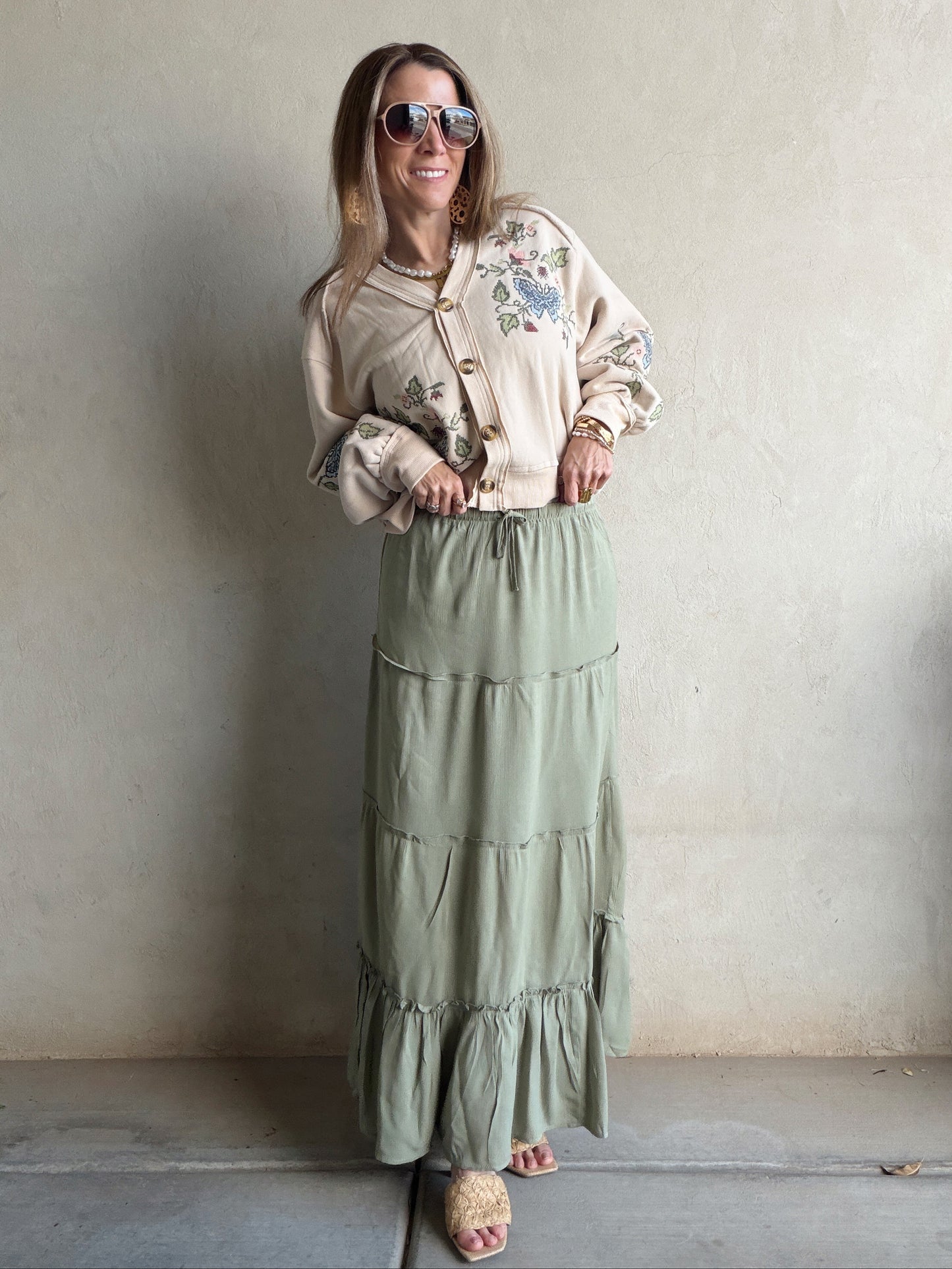 Terry Maxi Skirt in Green