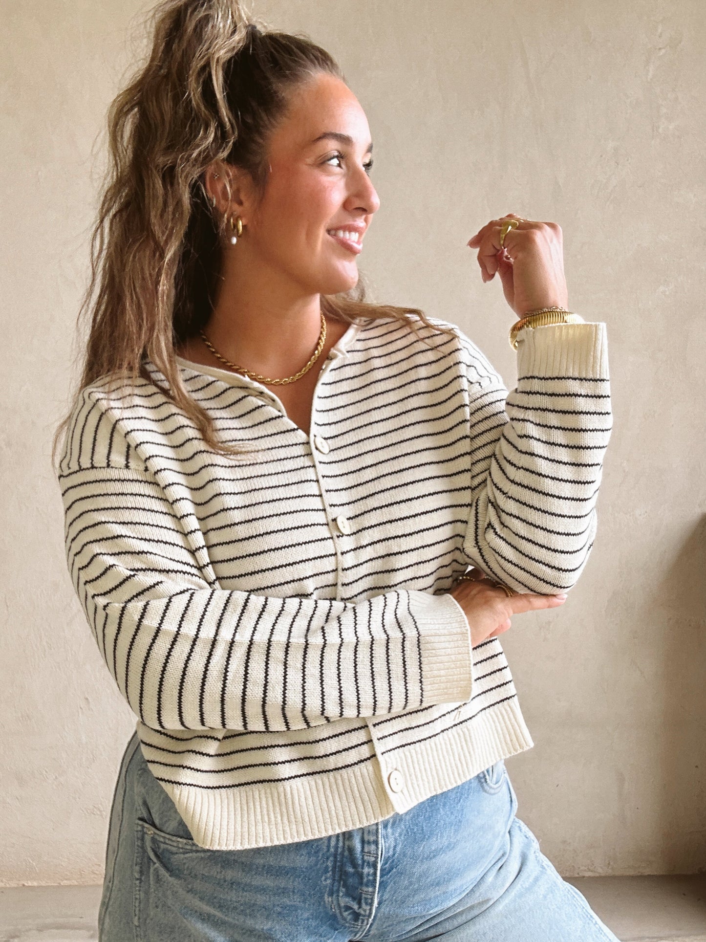 Mandy Striped Cardigan in Cream