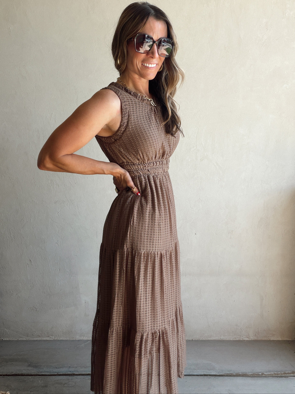 Denise Textured Dress in Mocha