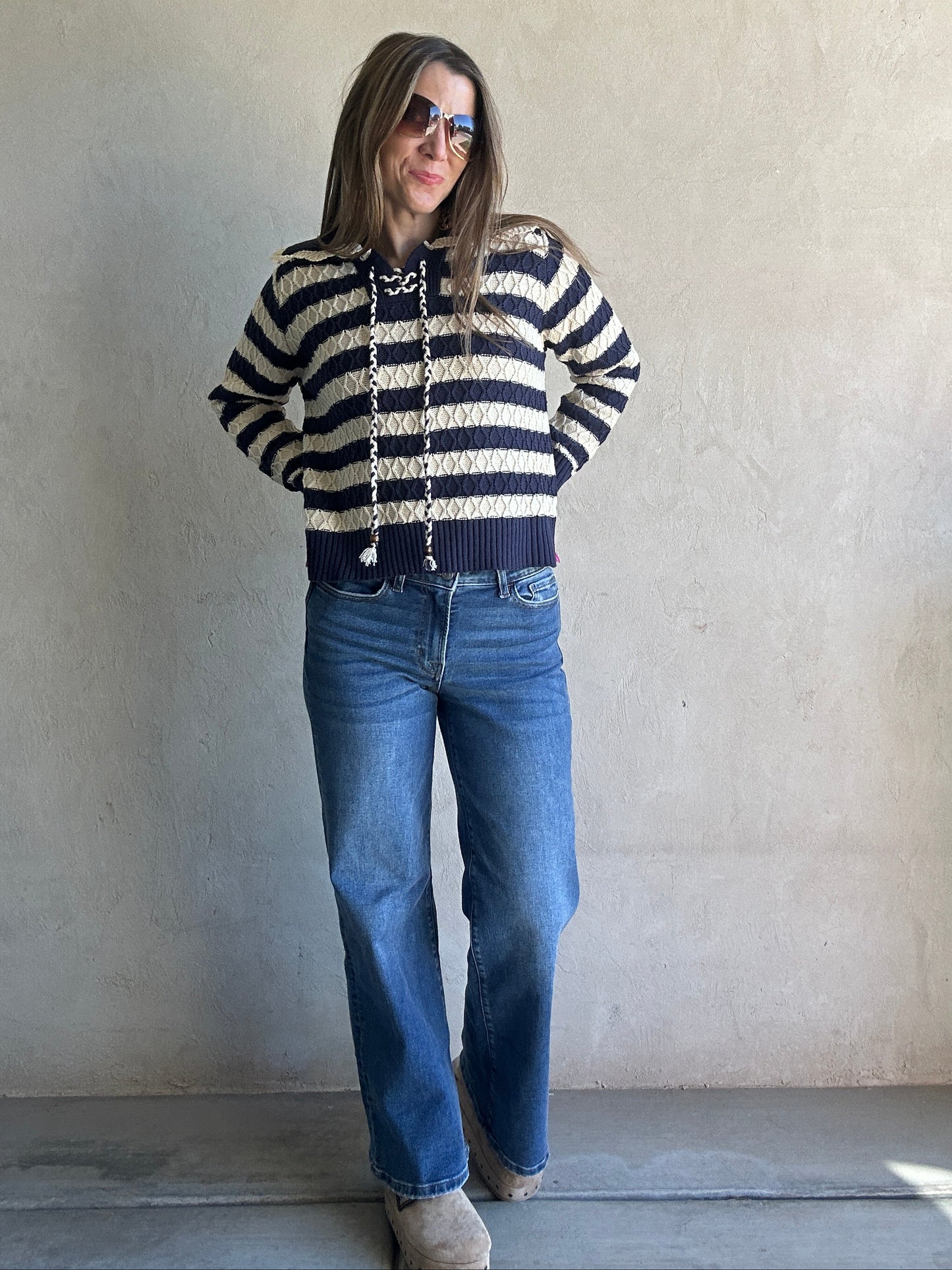 Harper Sweater in Navy & Oatmeal