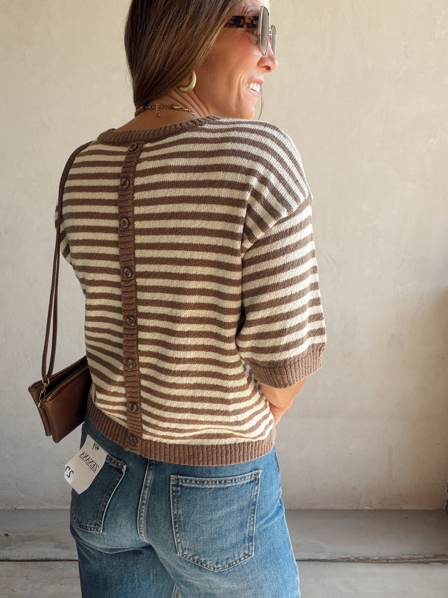 Emerald Striped Top in Mocha & Cream