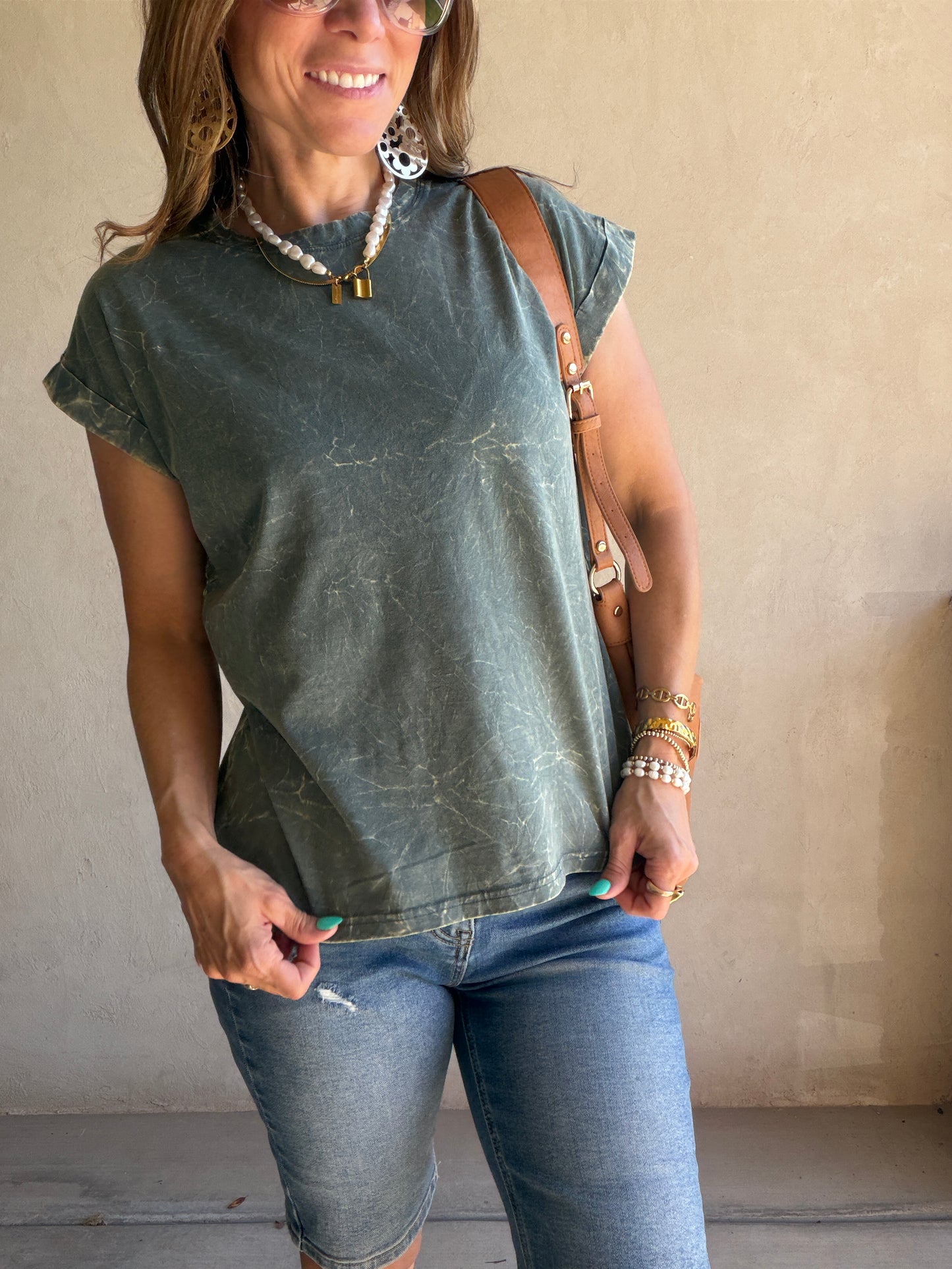Amber Mineral Washed Top in Forest