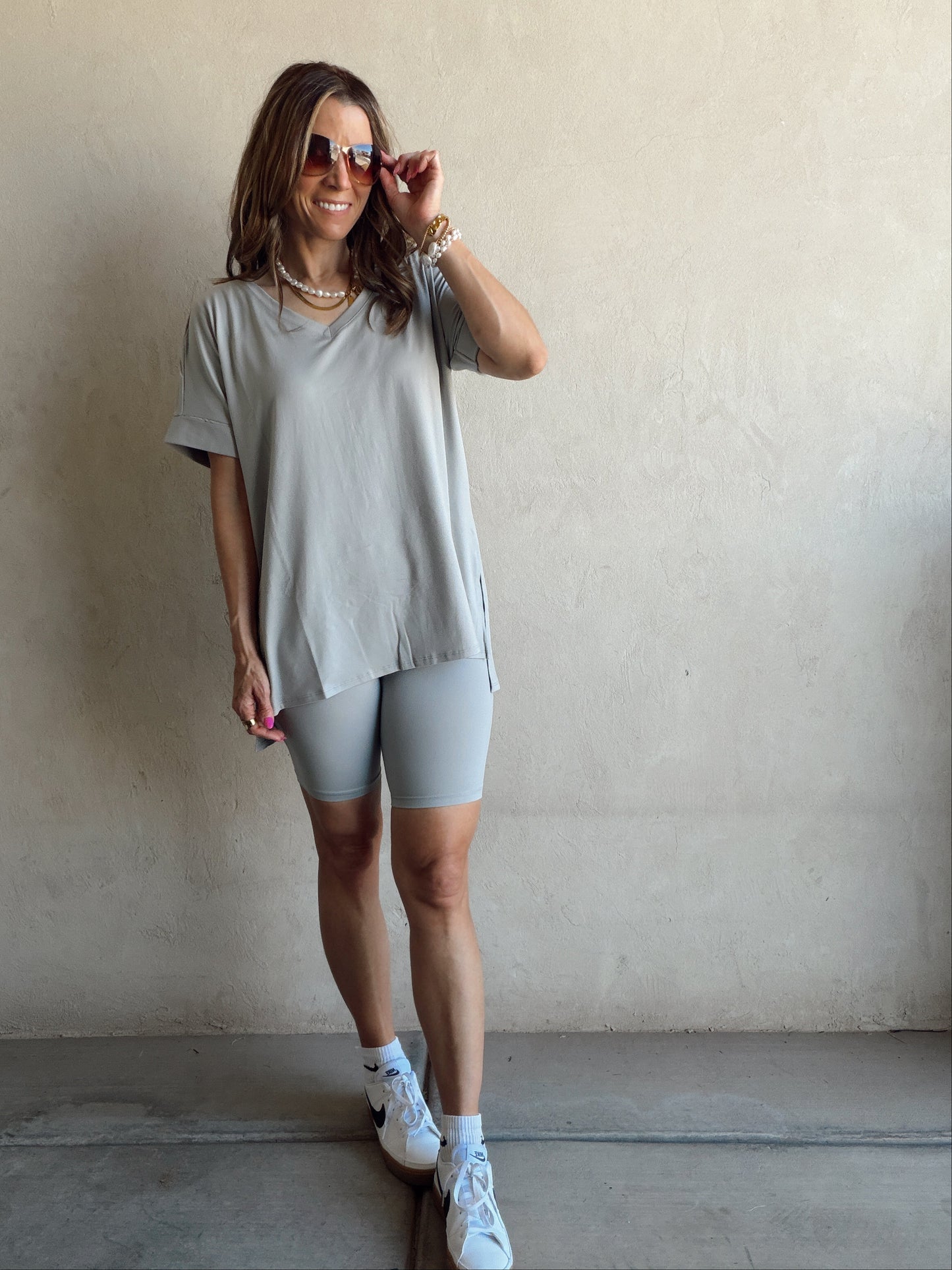 Jillian Heavenly Biker Set in Light Gray