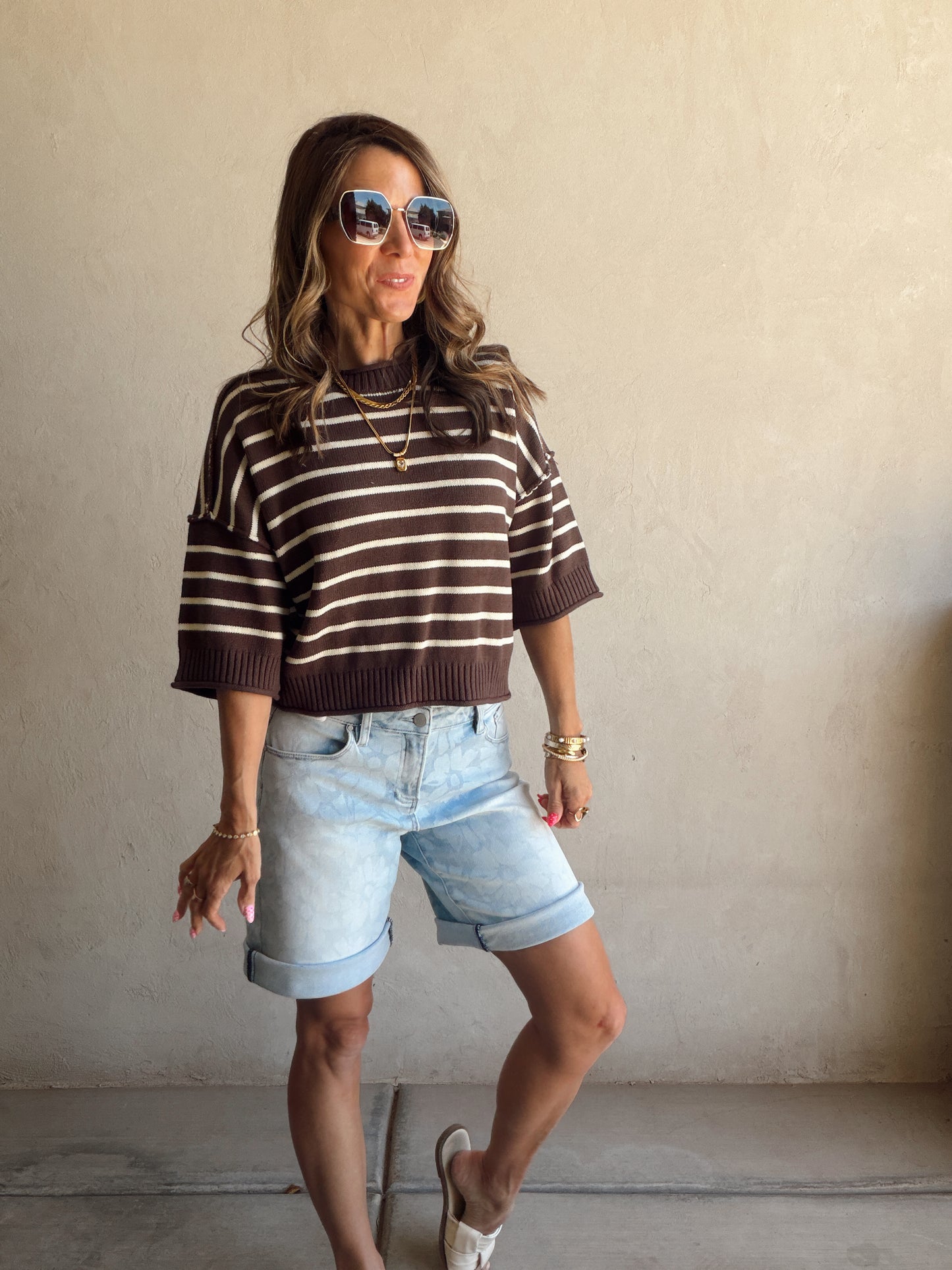 Willow Striped Top in Dark Brown