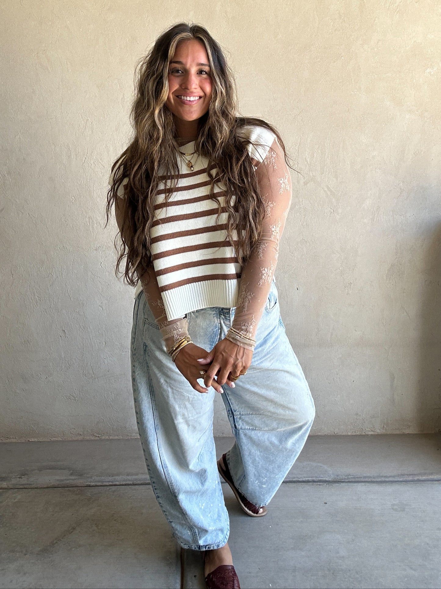 Raimie Striped Vest in Mocha & White