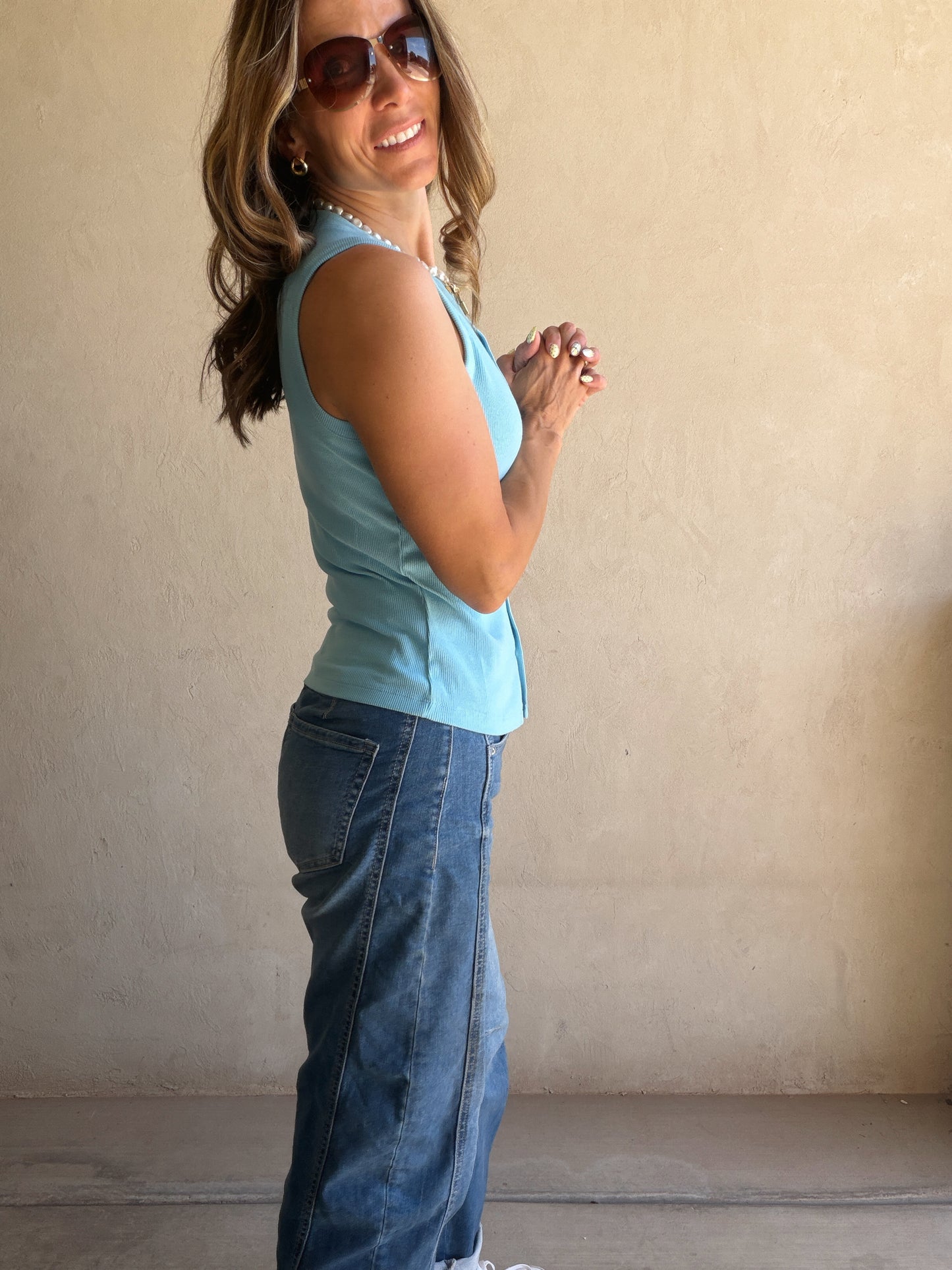 Whitney Ribbed Sleeveless Tank in Blue