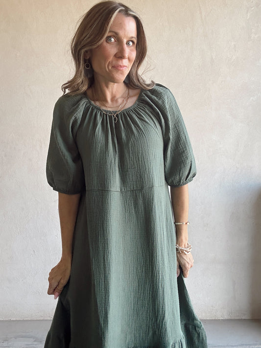 Hazel Dress in Dusty Pine