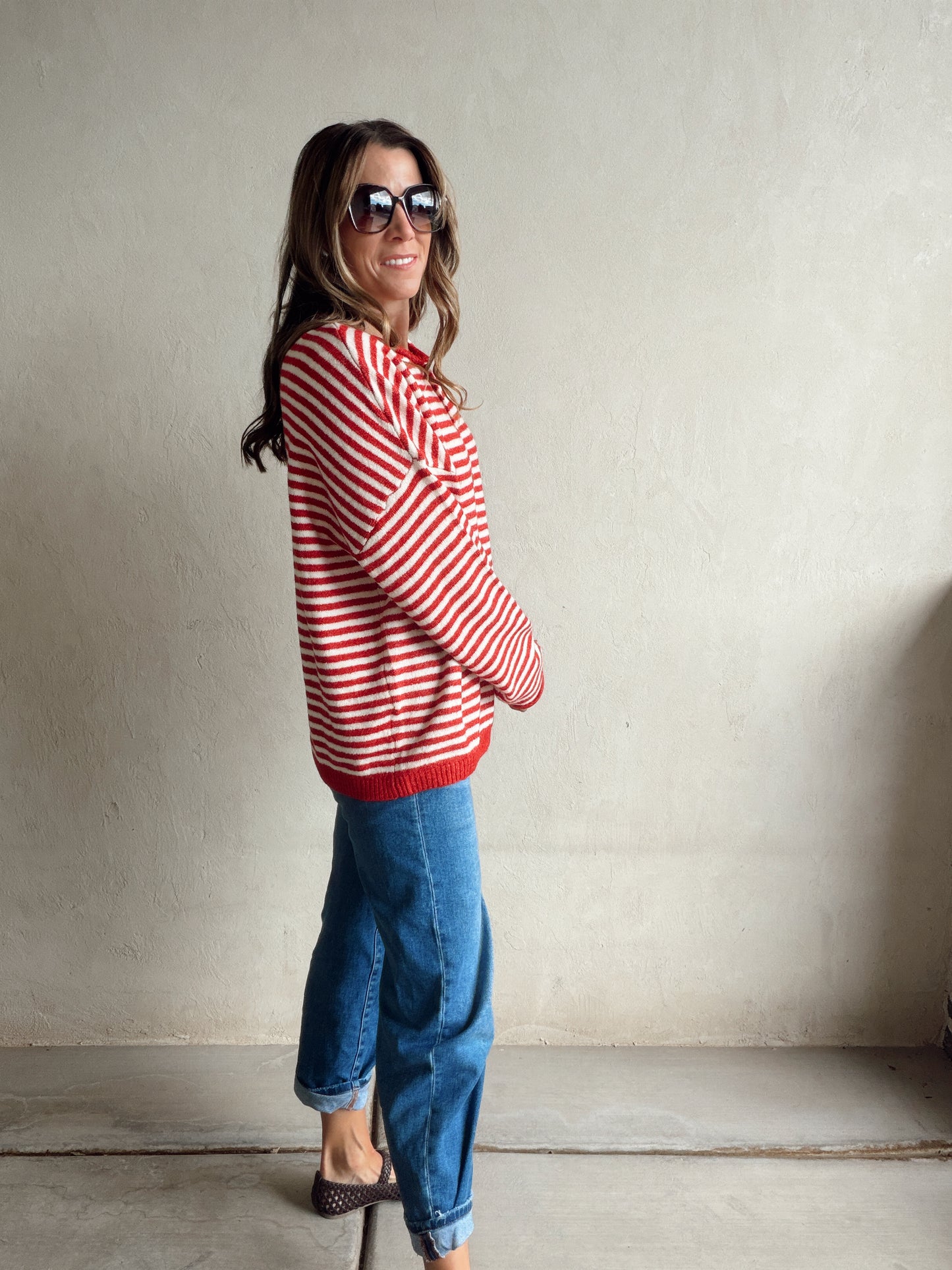 Hanna Henley Sweater in Red