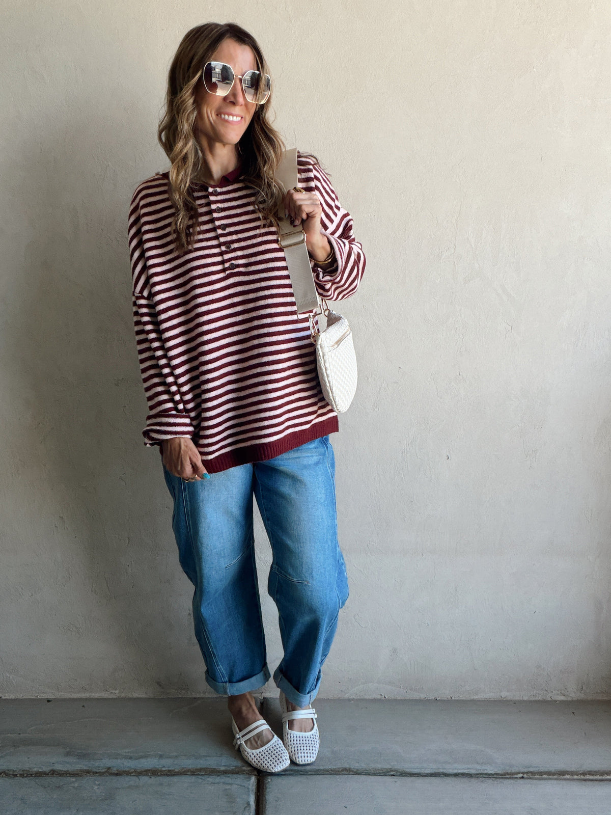Hanna Henley Sweater in Burgundy
