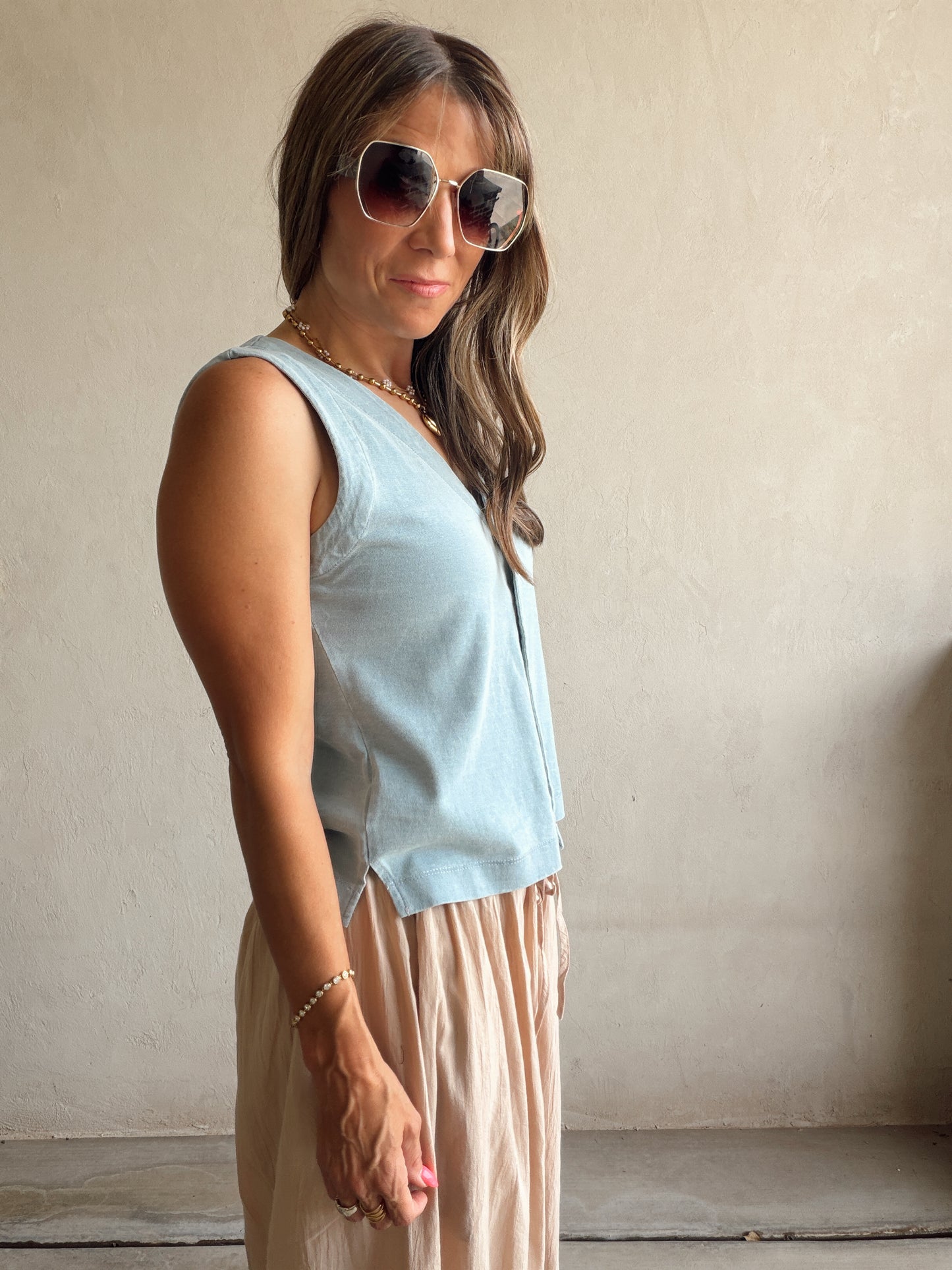 Arrow V-Neck Tank in Blue