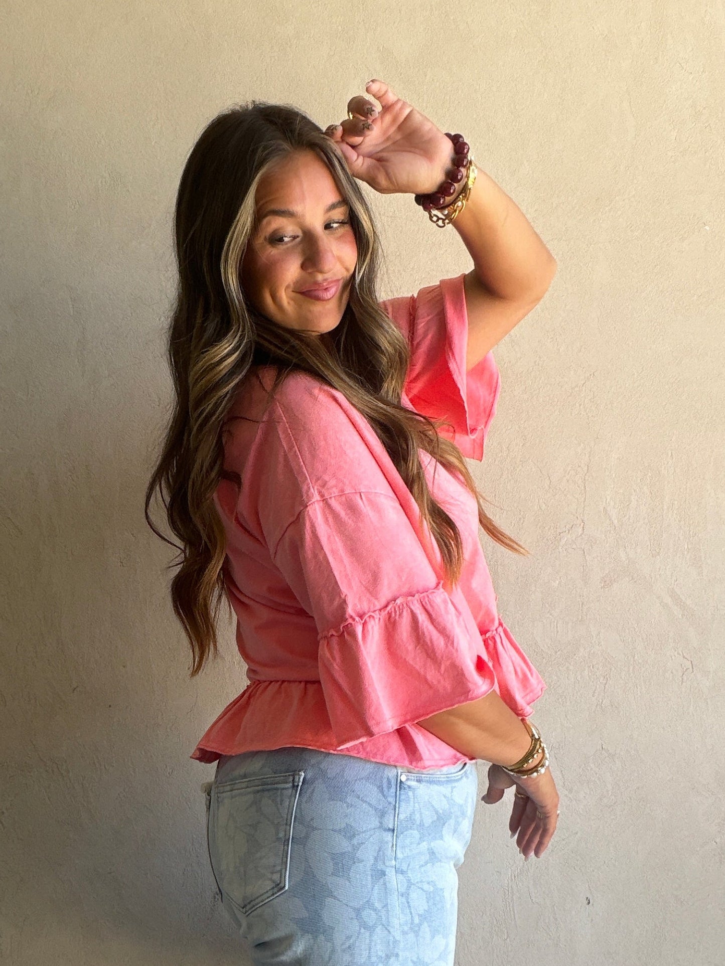 Natalia Flowy Top in Coral