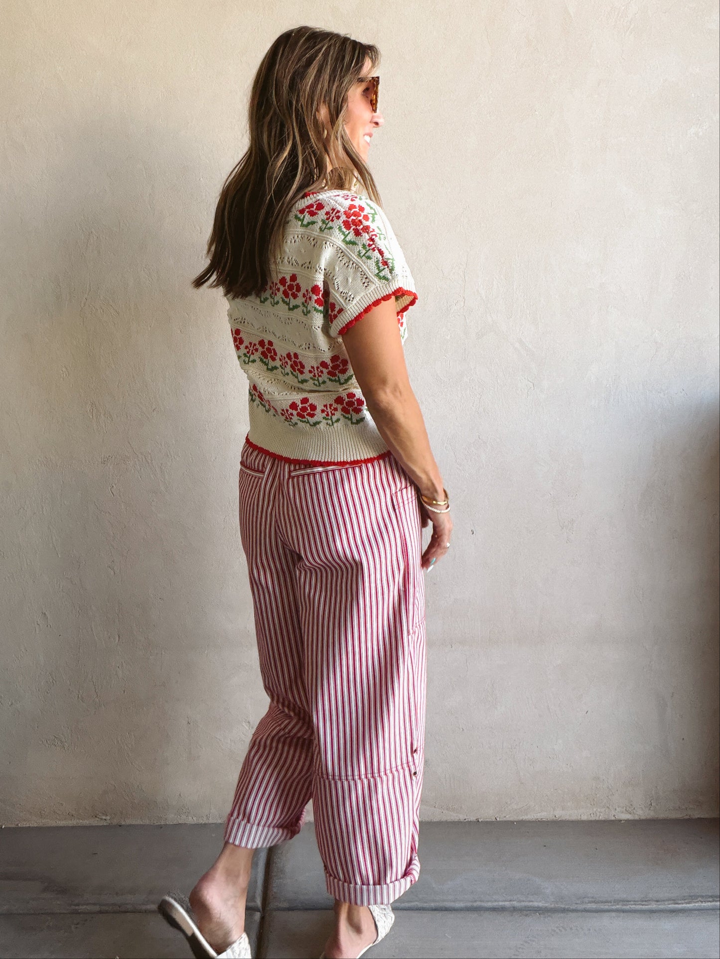Striped Barrel Pant in Red