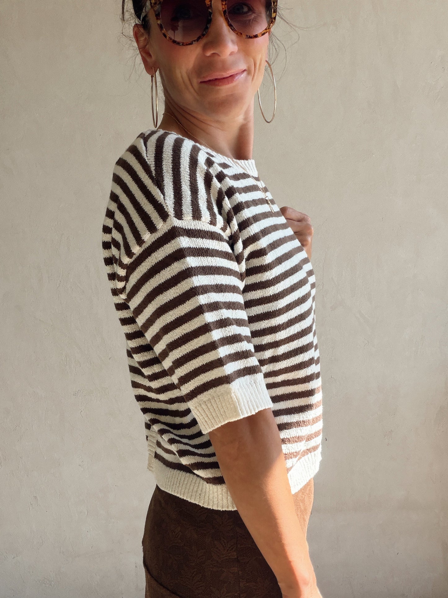 Emerald Striped Top in Chocolate & Cream