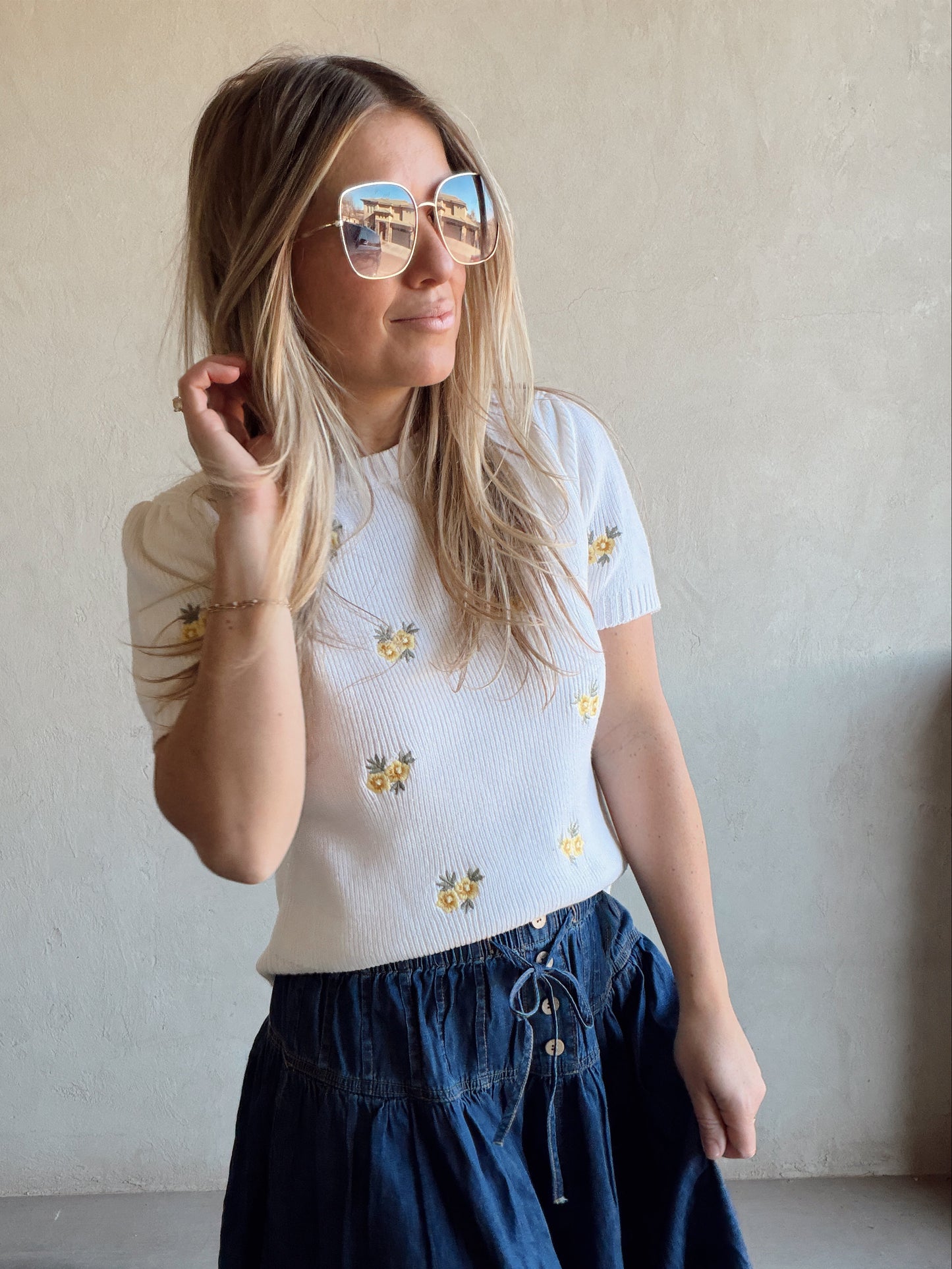 Milla Embroidered Top in Ivory