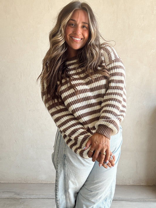 (PREORDER-SHIPS OCTOBER 1st) Stacey Sweater in Cream & Brown