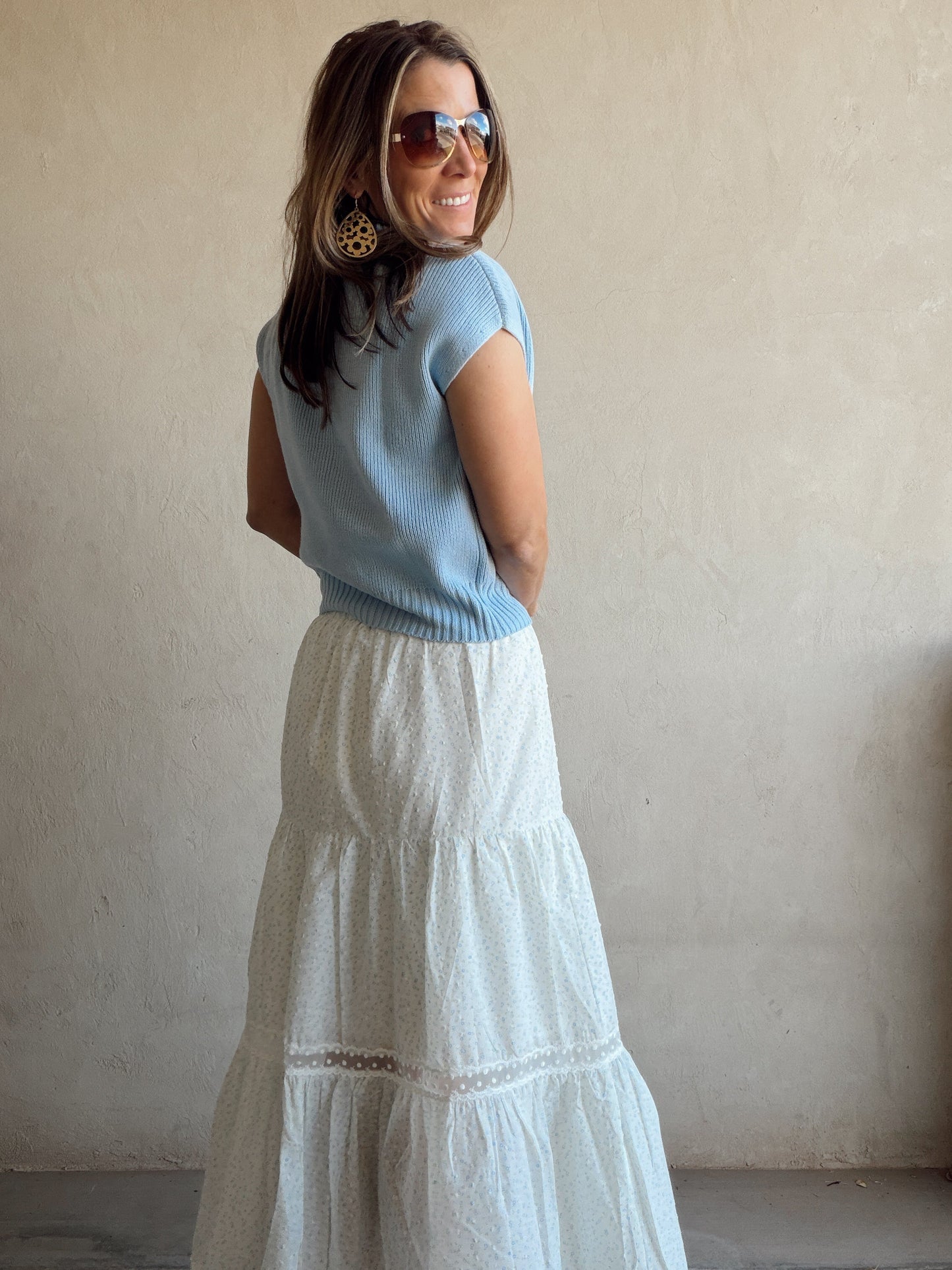 Angie Mock Neck Top in Light Blue