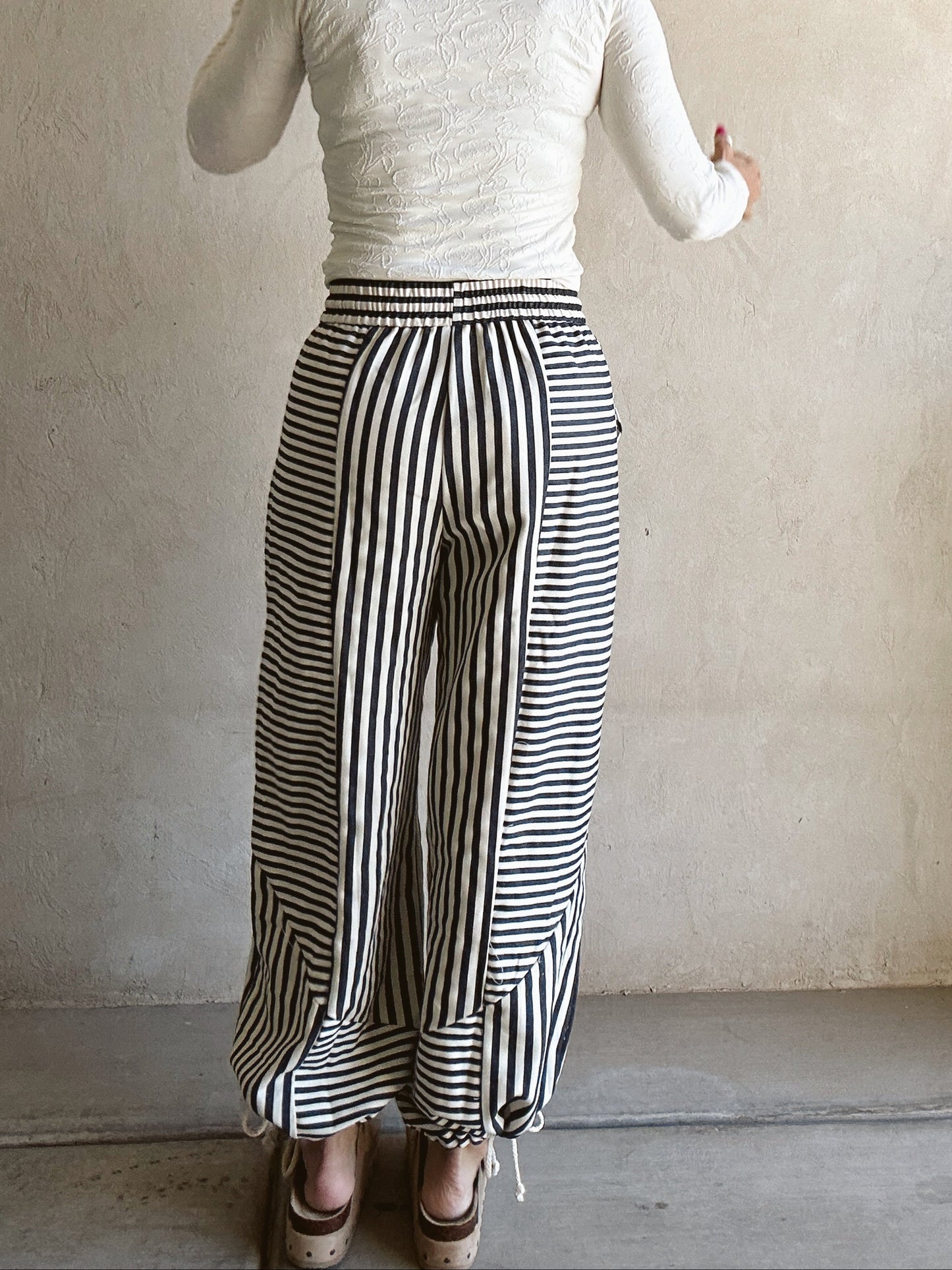 Ella Parachute Striped Pants in Navy & Ivory