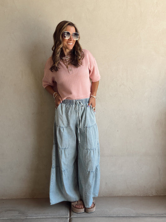 Tyra Tiered Pants in Light Wash