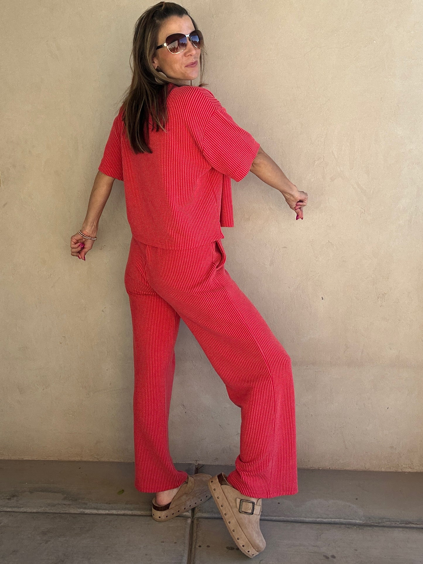 Ruby Ribbed Set in Red