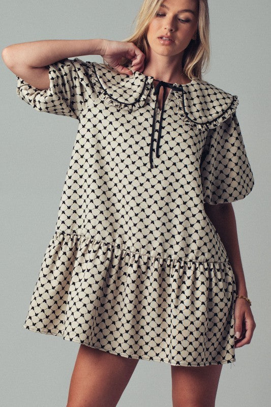 Boho Peter Pan Collar Dress in Beige Taupe