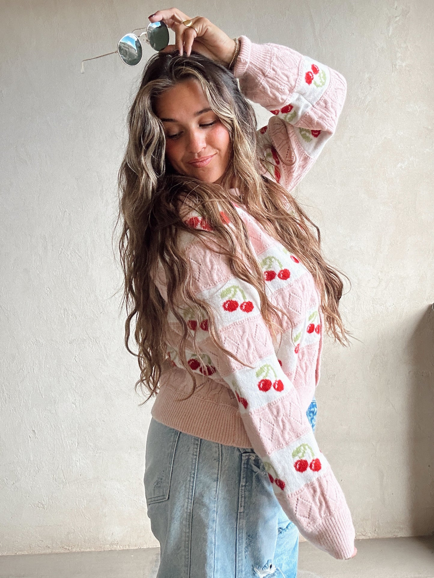 Aftyn Cherry Sweater in Pink