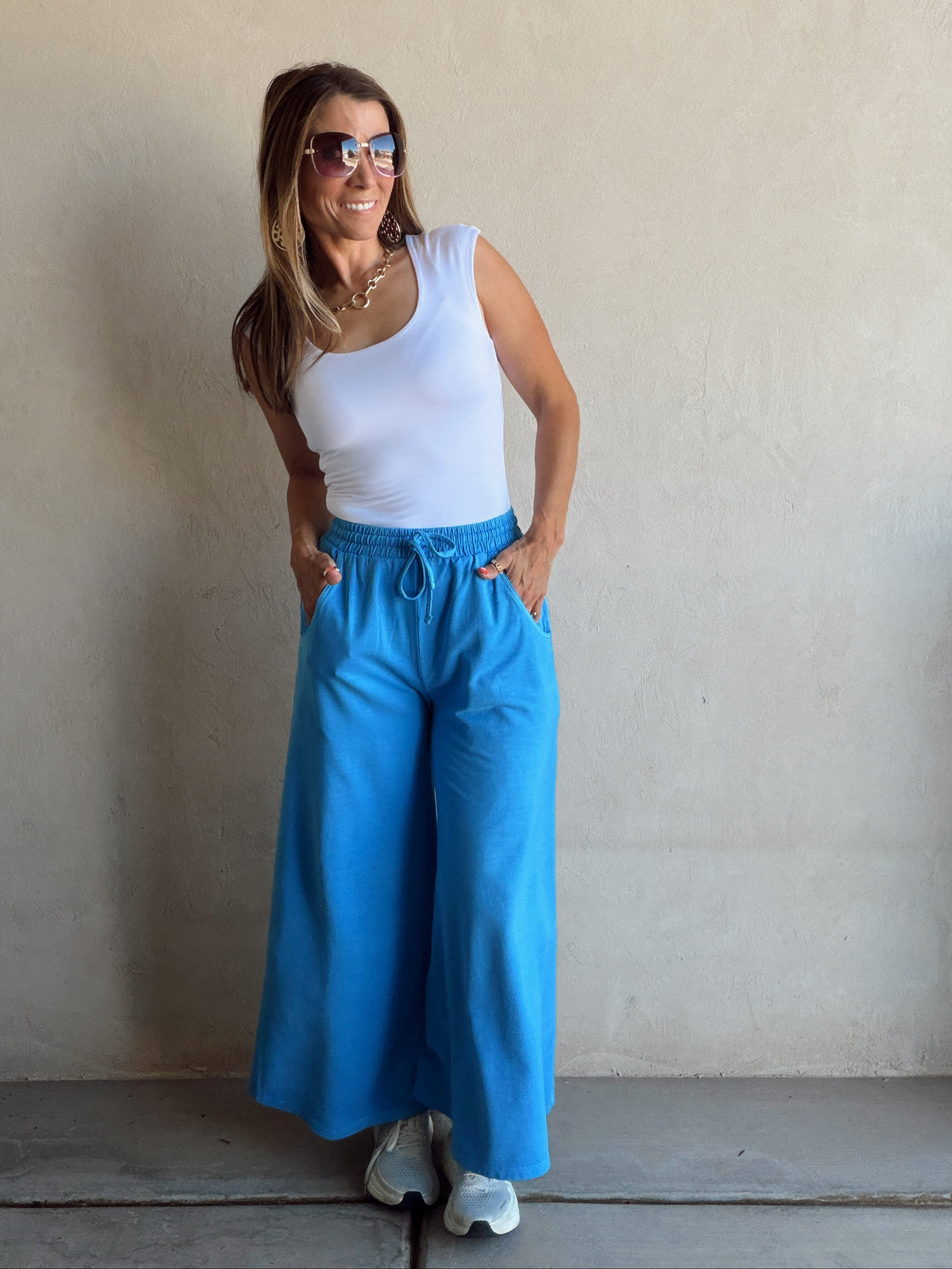 Myra Wide Leg Sweats in Bright Blue