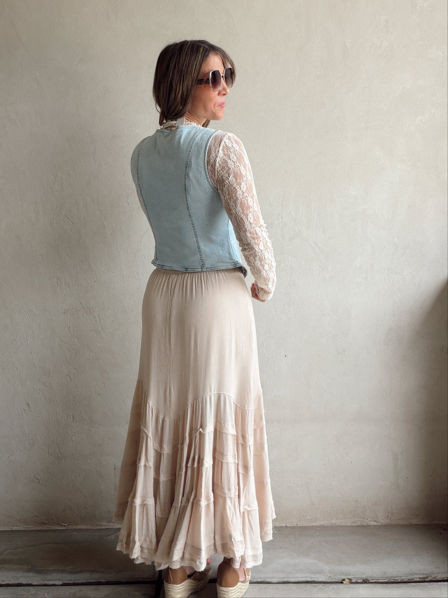 Paisley Boho Skirt in Light Beige