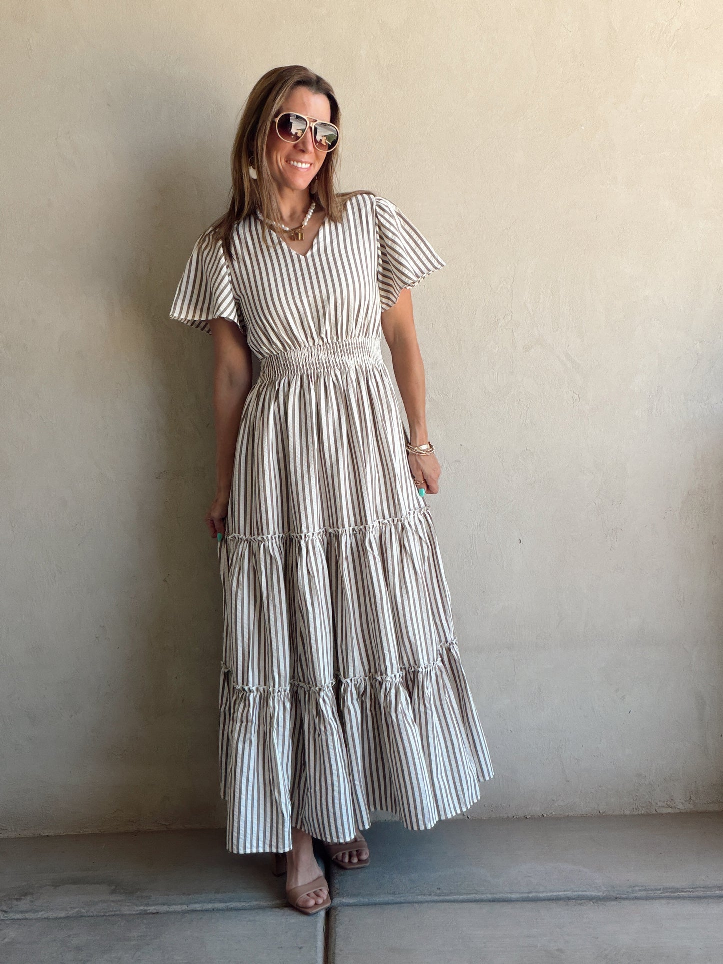 Eden Dress in Cream & Mocha