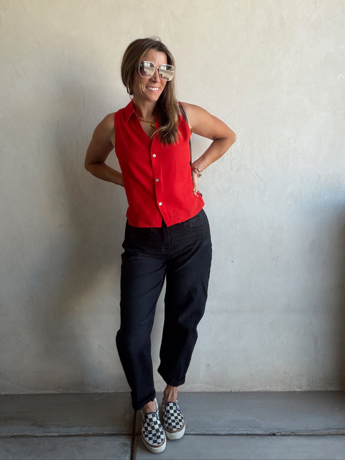 Cass Collared Tank in Red