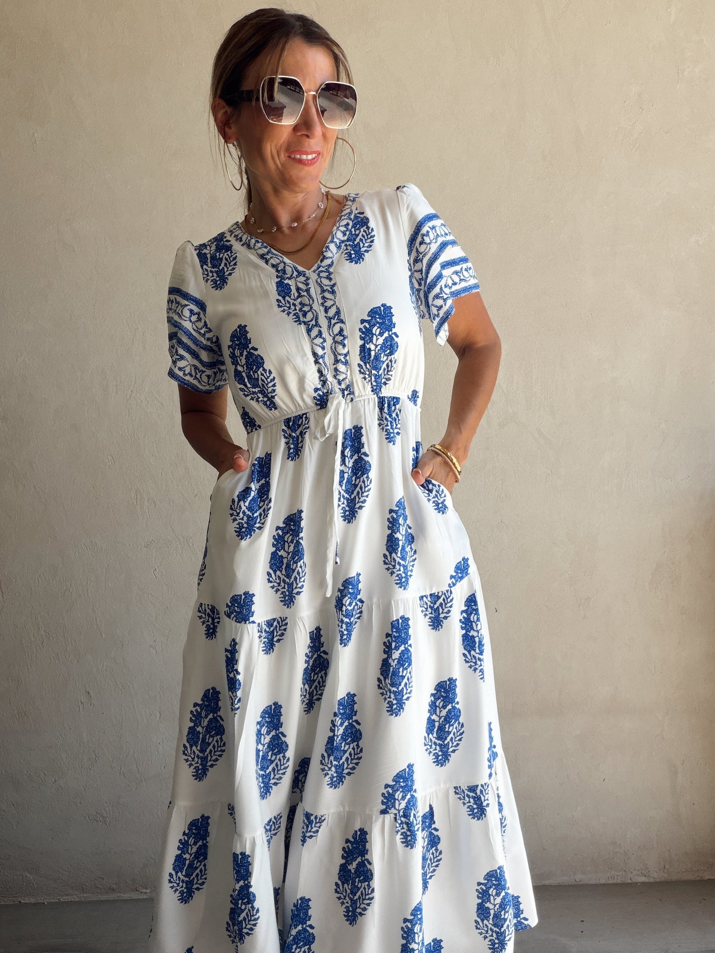 Erin Dress in Royal Blue & White