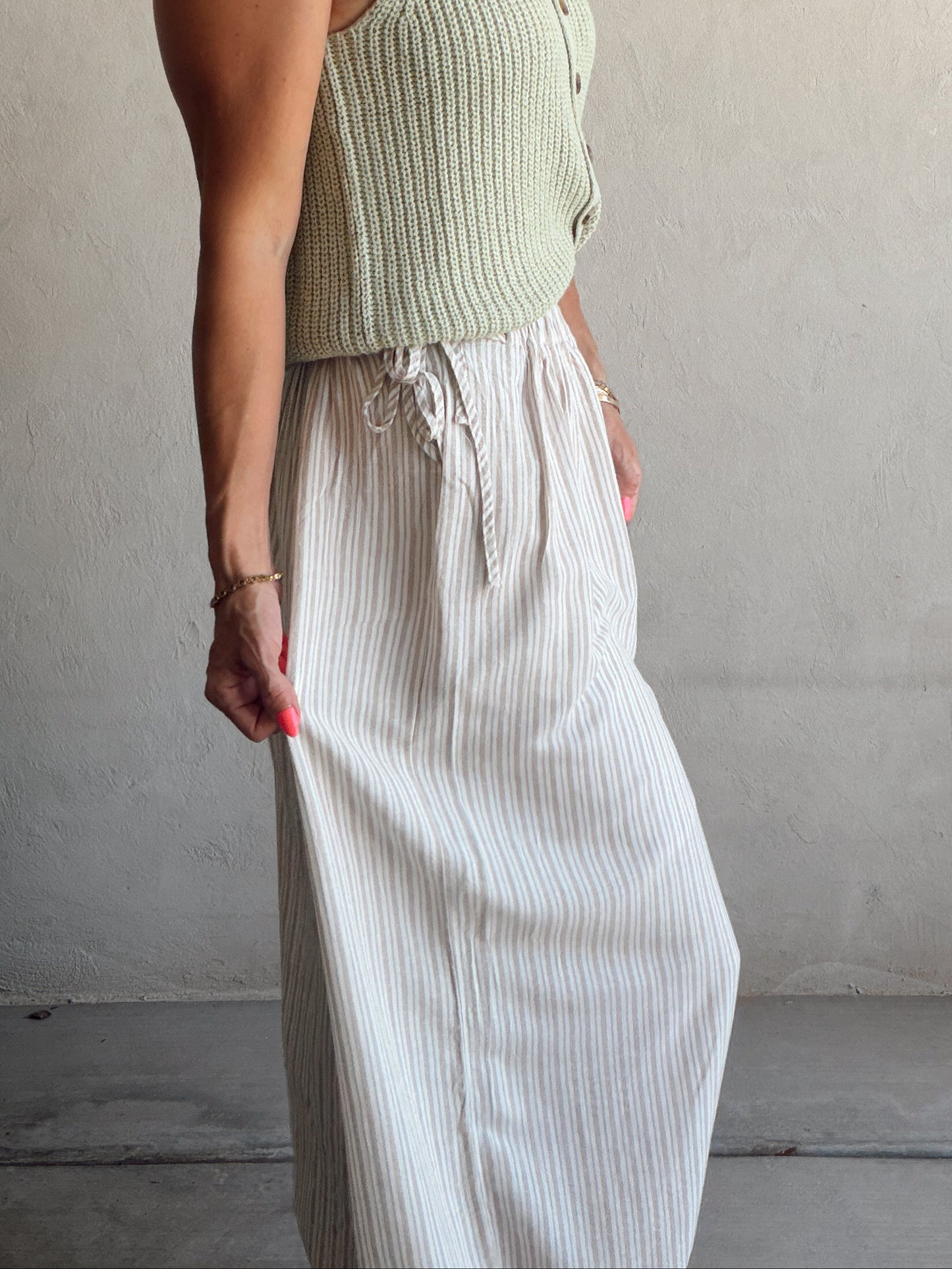 Sherry Striped Parachute Pants in Mocha & Ivory