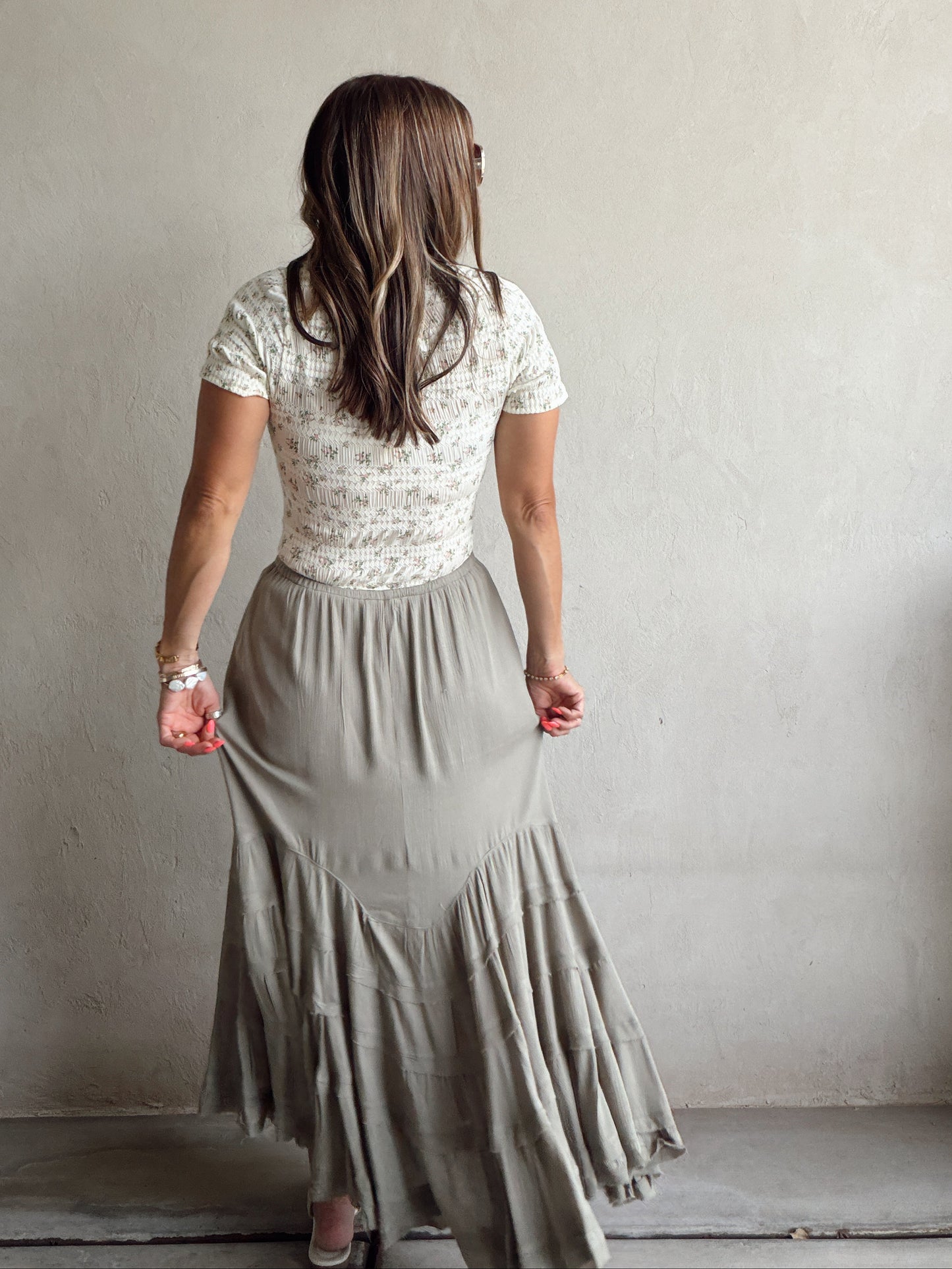 Paisley Boho Skirt in Olive