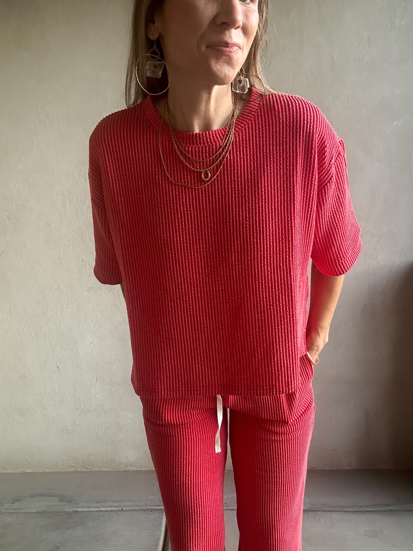 Ruby Ribbed Set in Red